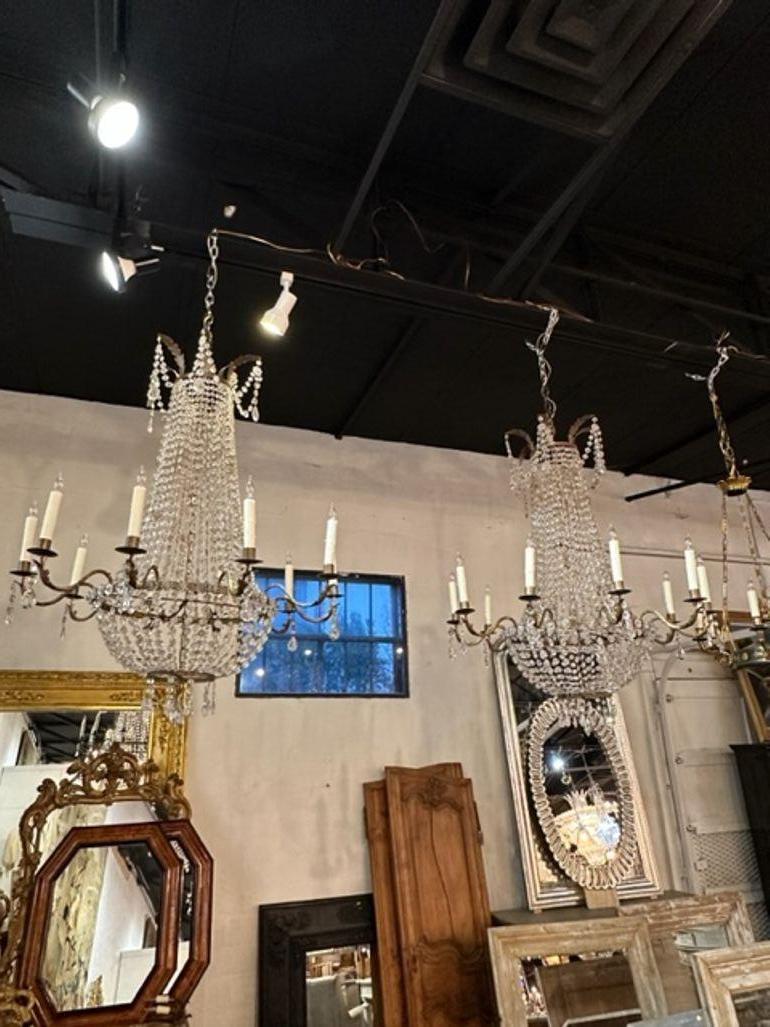 Pair of Italian Empire Tole Basket Chandeliers In Good Condition For Sale In Dallas, TX
