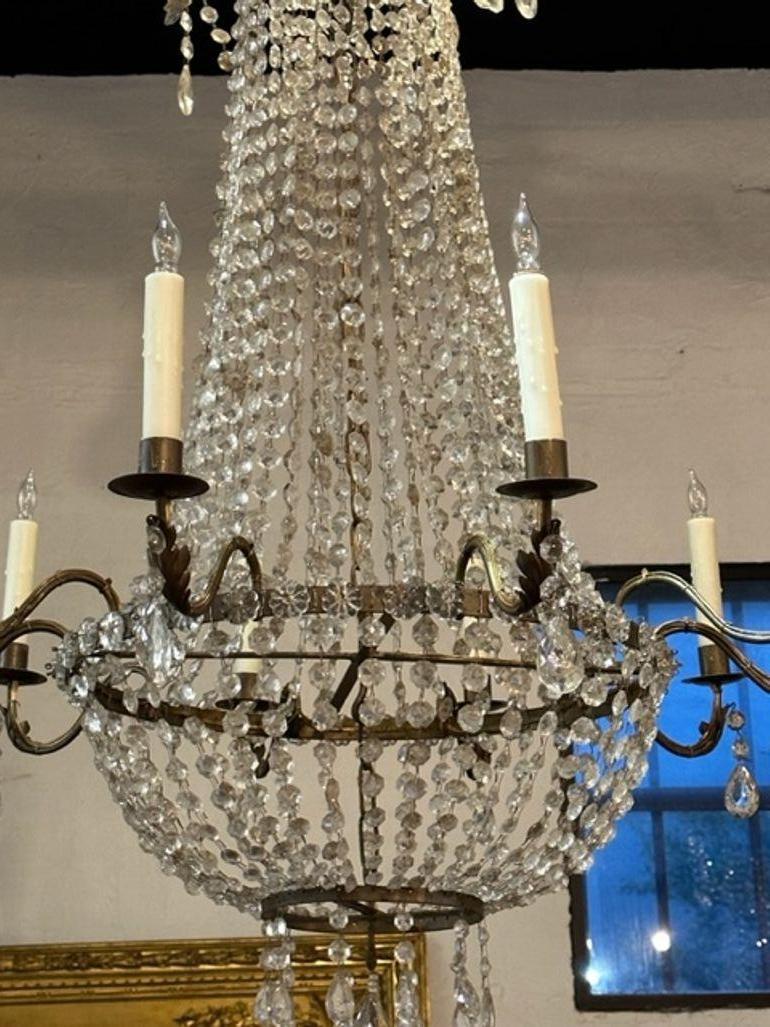 19th Century Pair of Italian Empire Tole Basket Chandeliers For Sale