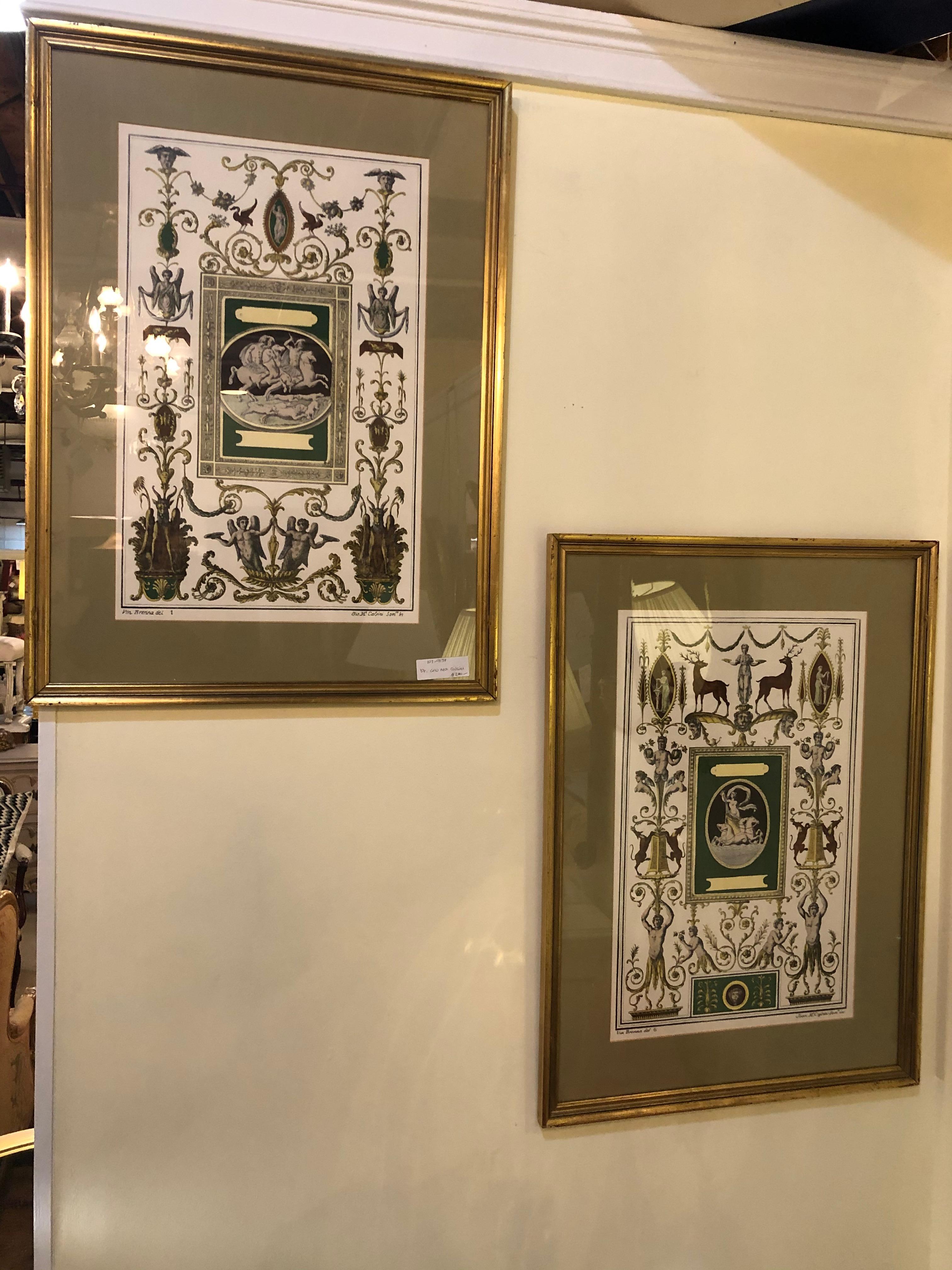 Pair of Italian engravings signed Gio Ma Calsini each in a gilt gold frame under glass.