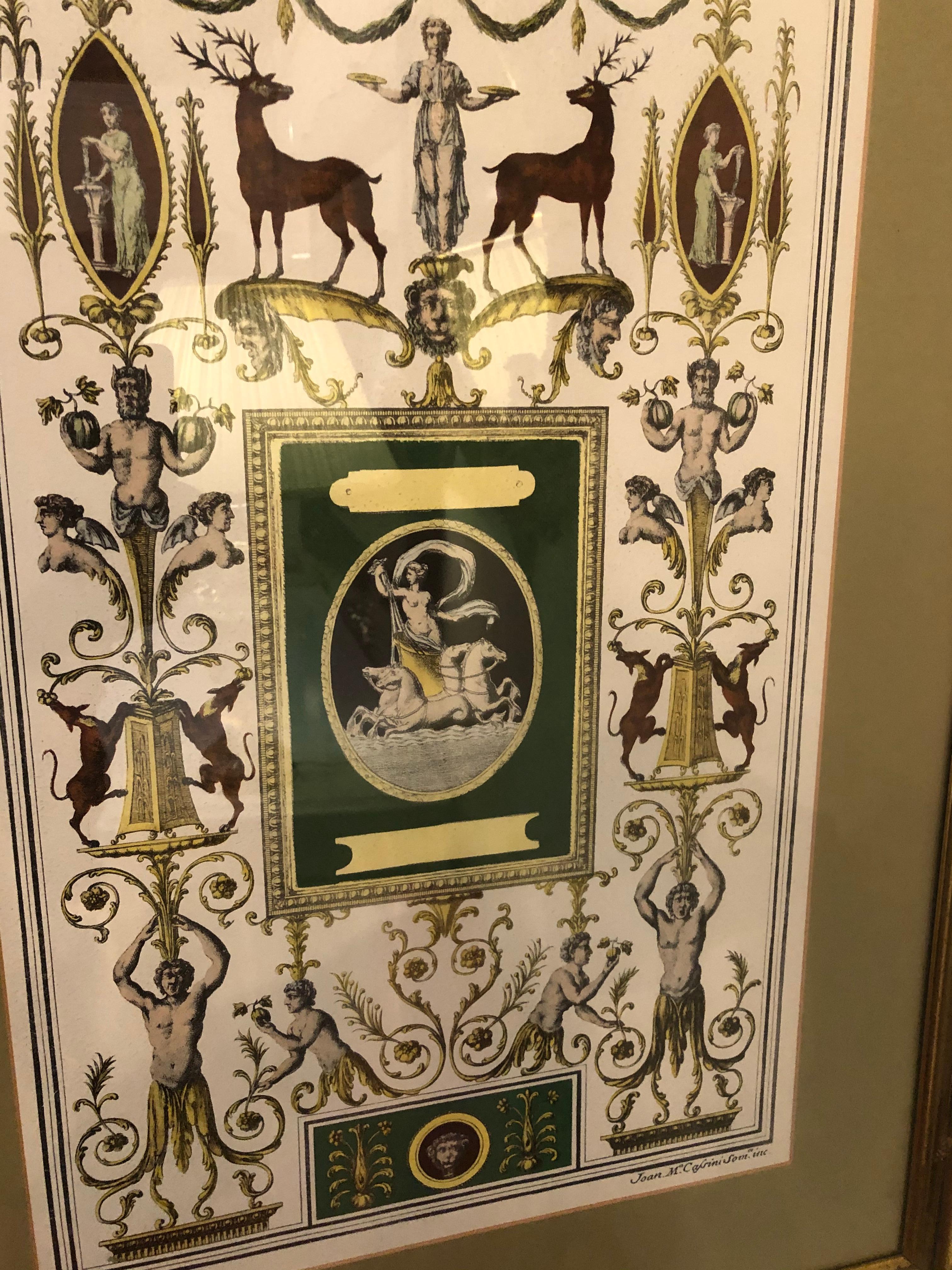 Romano classico Coppia di incisioni italiane firmate Gio Ma Calsini in cornice dorata in vendita