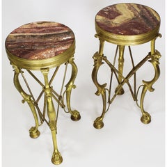 Pair of Italian Etruscan, Pompeiian Style Bronze and Marble Gueridon Side-Tables