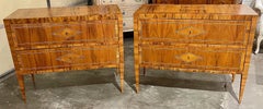 Pair of Italian Exotic Veneer Commodes with Diamond Inlay