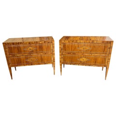 Pair of Italian Exotic Veneer Commodes with Diamond Inlay