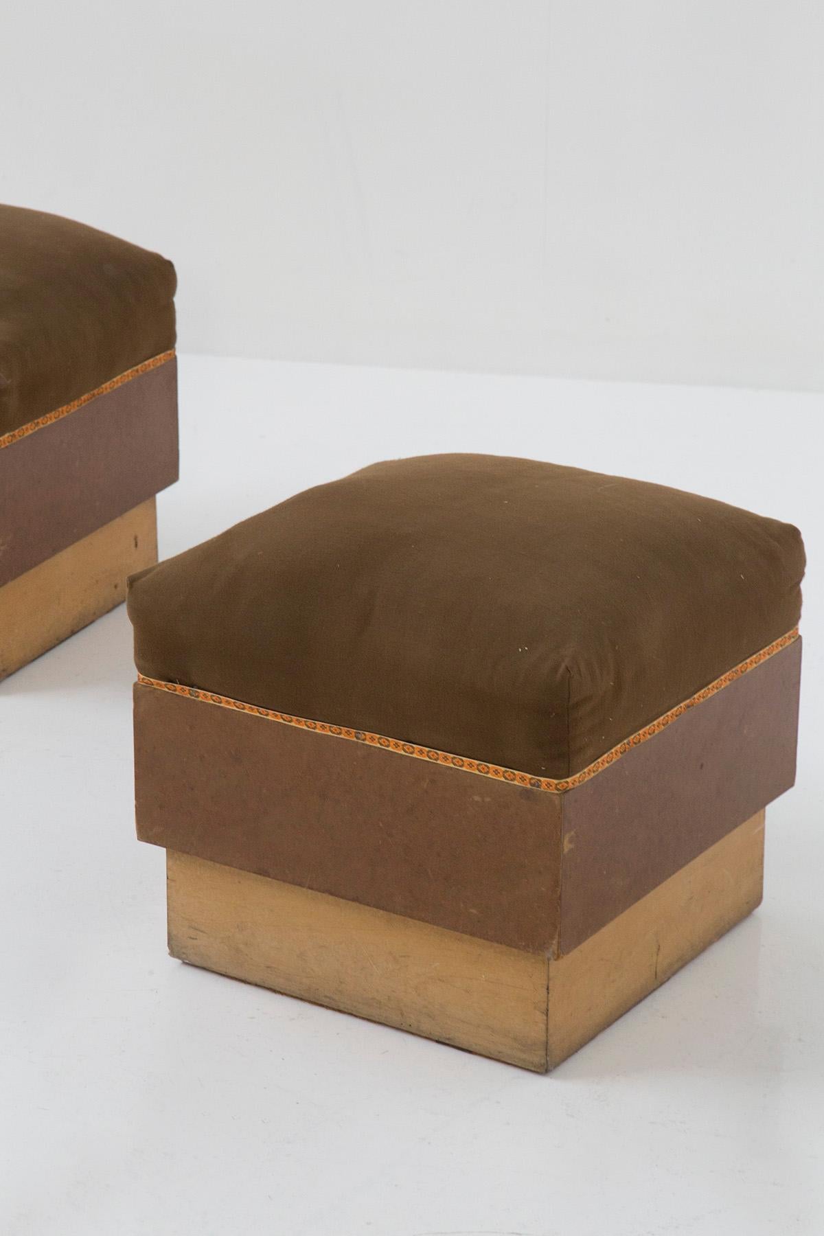 Pair of Italian Fabric and Wood Art Decò Poufs In Good Condition For Sale In Milano, IT