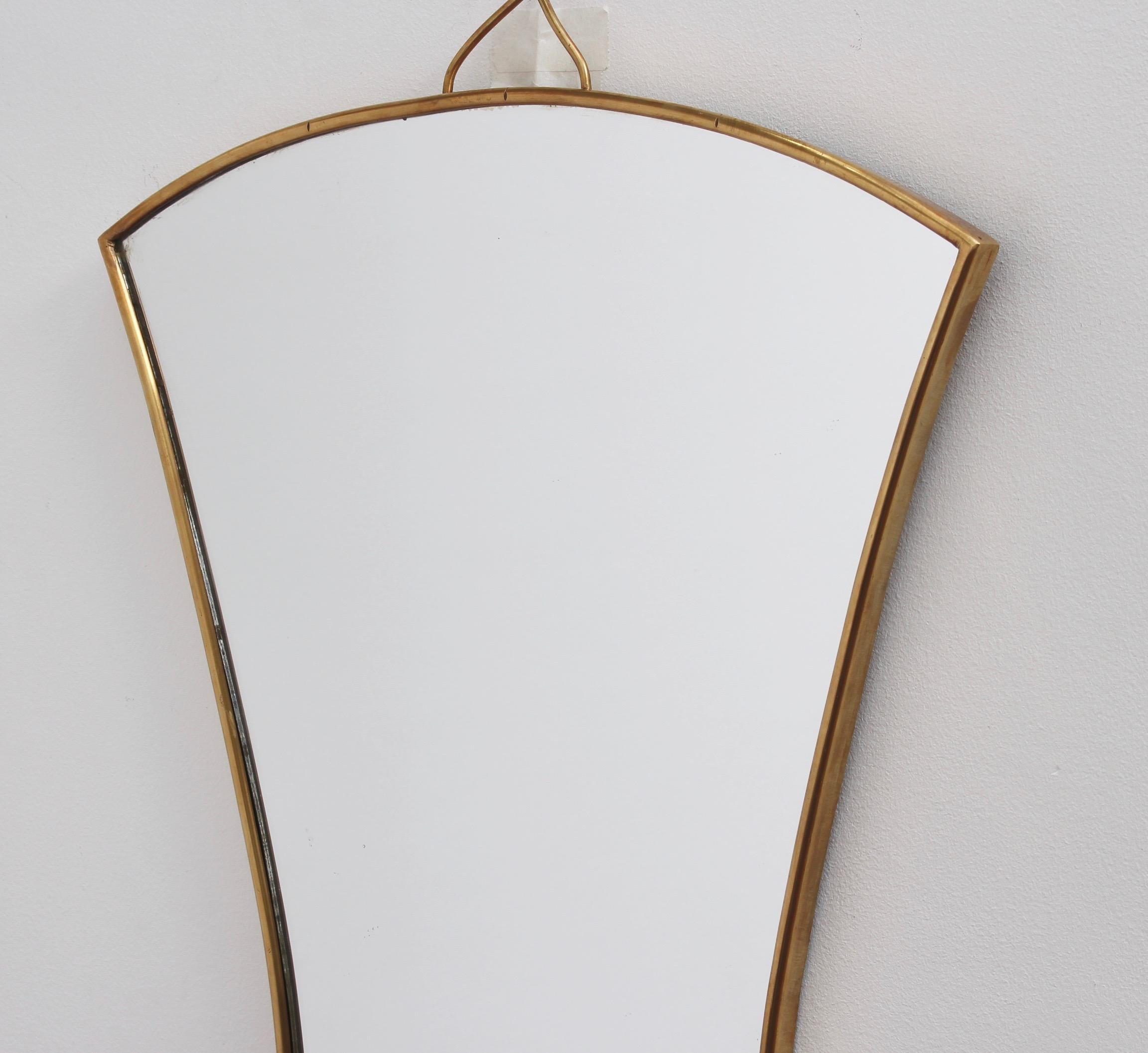 Pair of Italian Fan-Shaped Wall Mirrors with Brass Frames, Small 'circa 1950s' 8