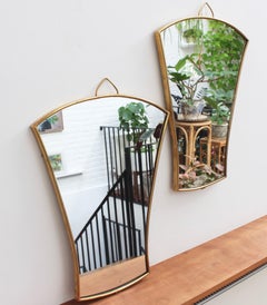 Pair of Italian Fan-Shaped Wall Mirrors with Brass Frames, Small 'circa 1950s'