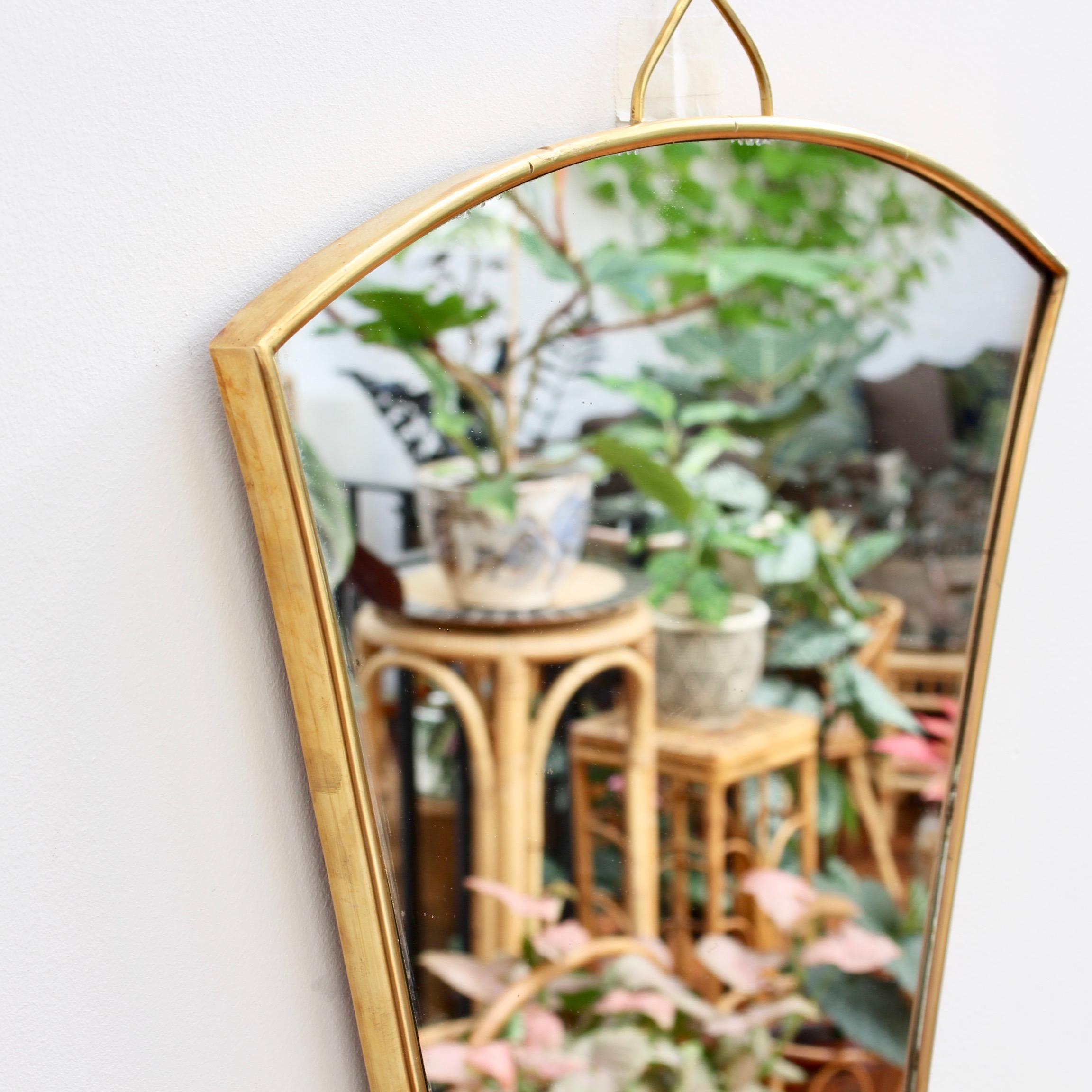 Mid-20th Century Pair of Italian Fan-Shaped Wall Mirrors with Brass Frames, Small 'circa 1950s'
