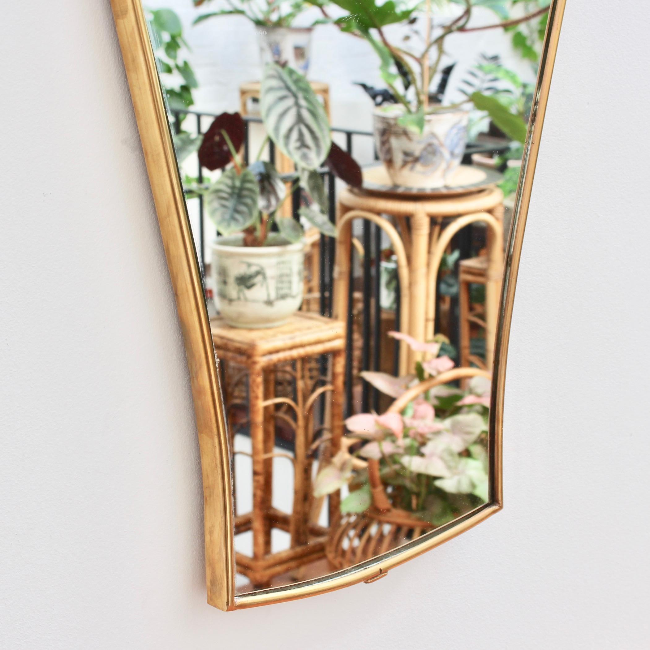 Pair of Italian Fan-Shaped Wall Mirrors with Brass Frames, Small 'circa 1950s' 1