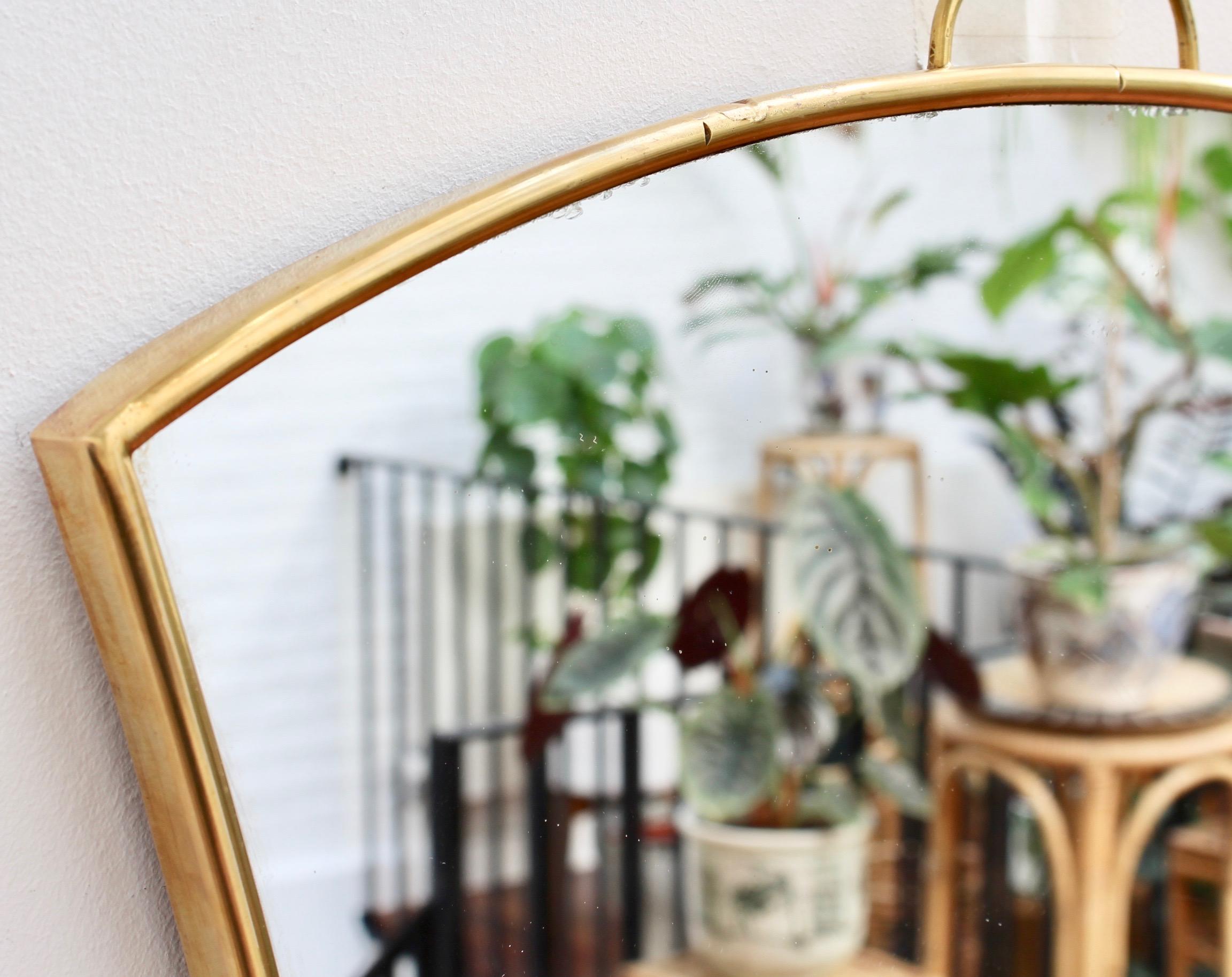 Pair of Italian Fan-Shaped Wall Mirrors with Brass Frames, Small 'circa 1950s' 2