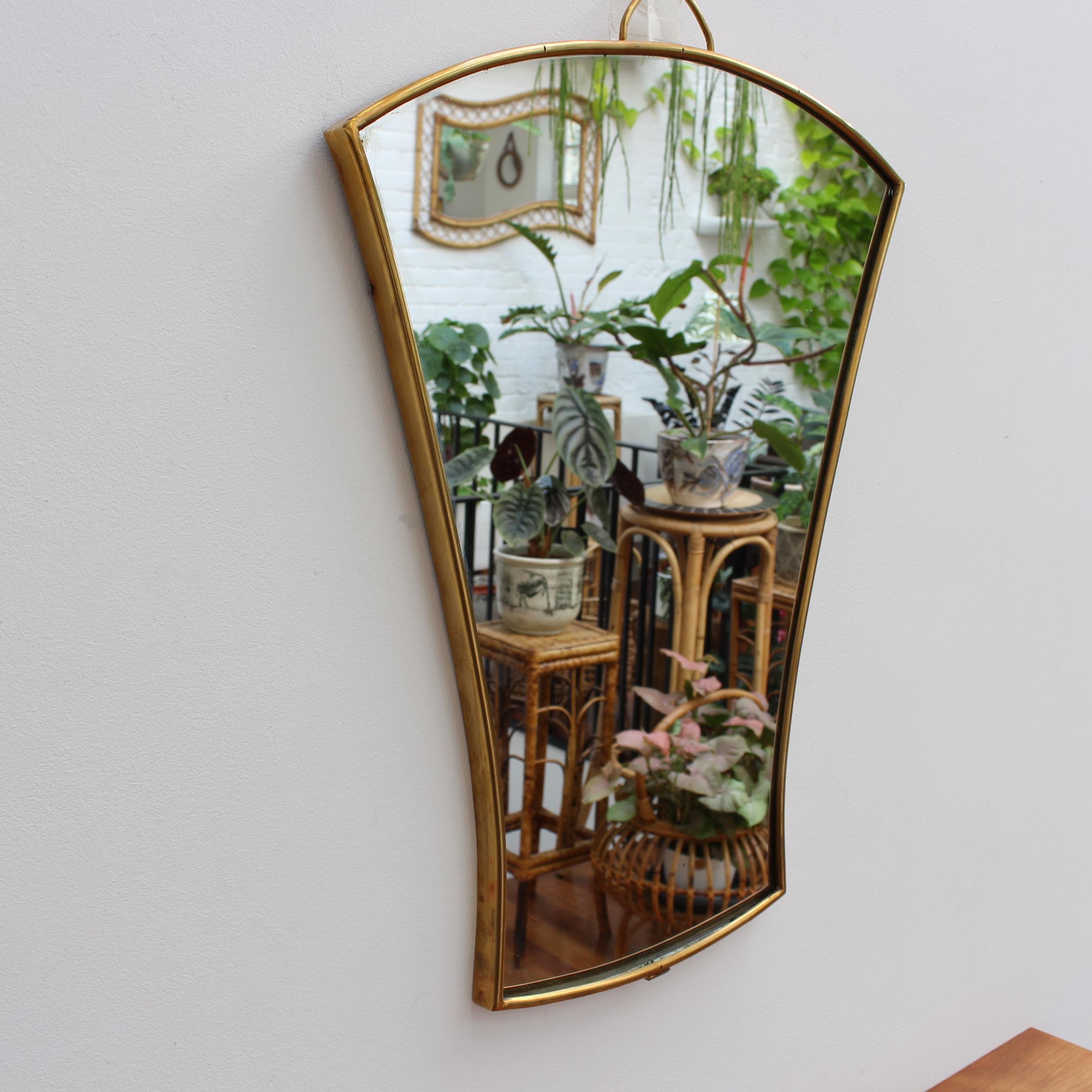 Pair of Italian Fan-Shaped Wall Mirrors with Brass Frames, Small 'circa 1950s' 4
