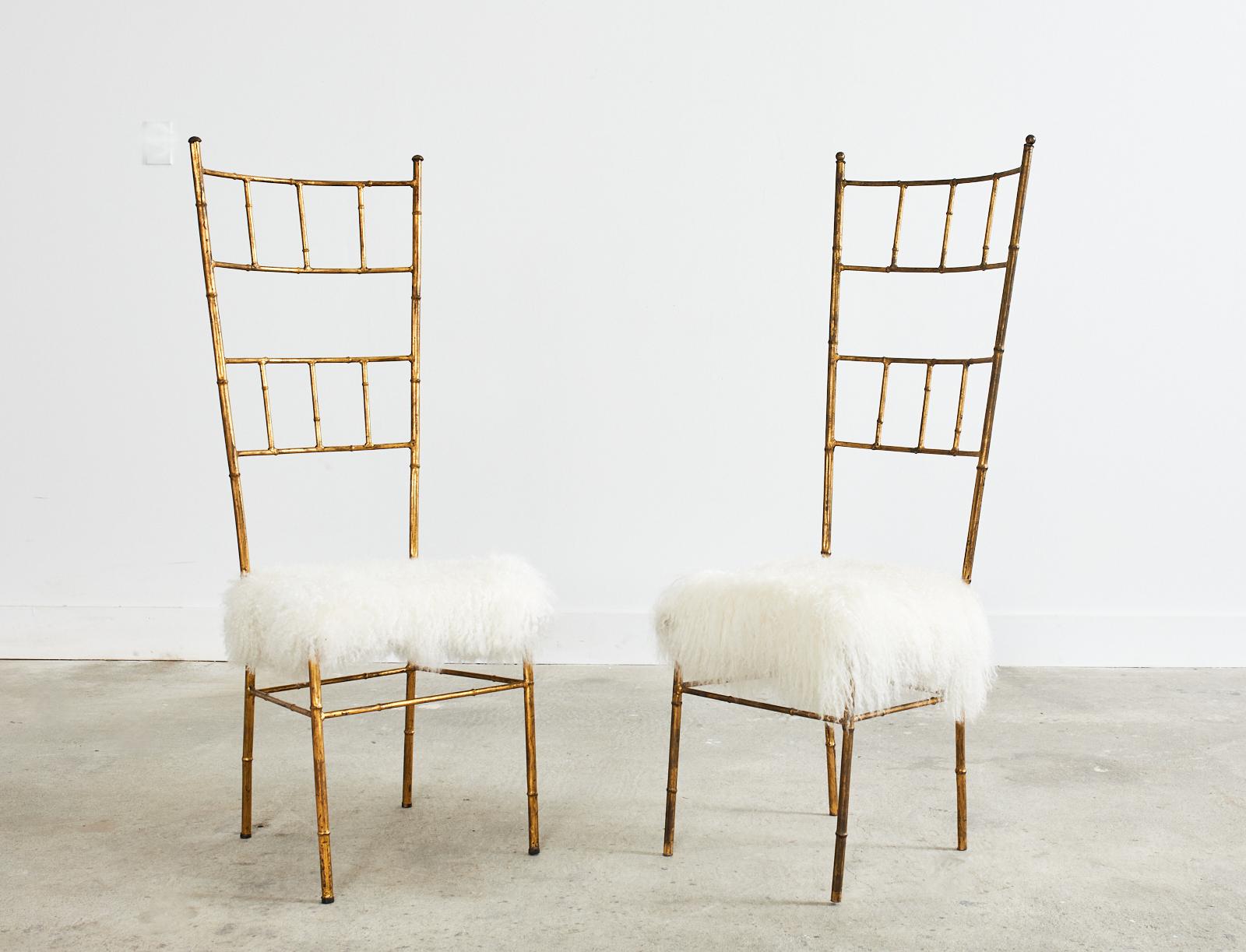 Paire de chaises italiennes de style Chiavari en faux bambou doré en vente 7