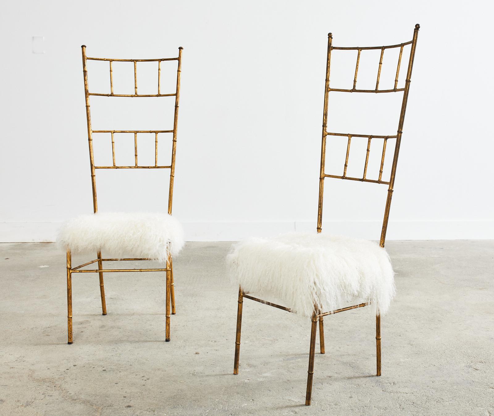 Paire de chaises italiennes de style Chiavari en faux bambou doré en vente 10