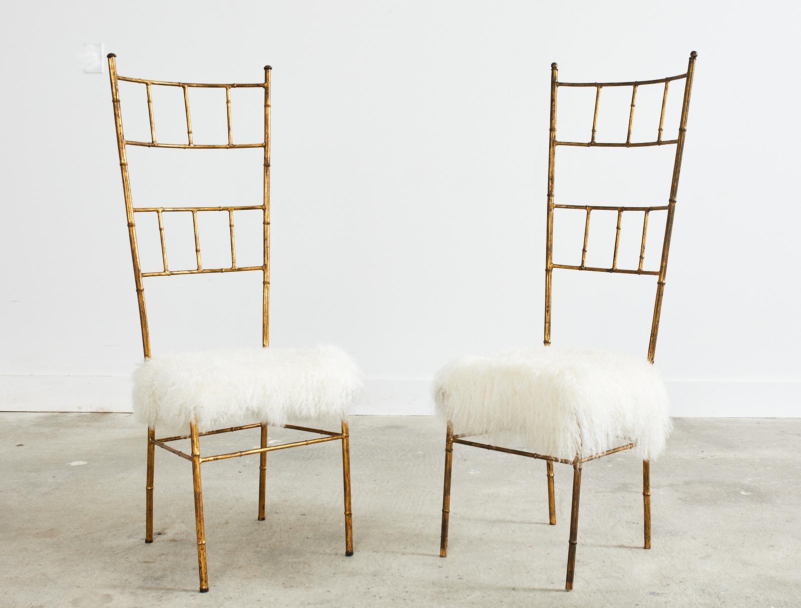 Mid-Century Modern Pair of Italian Faux Bamboo Gilt Chiavari Style Chairs For Sale