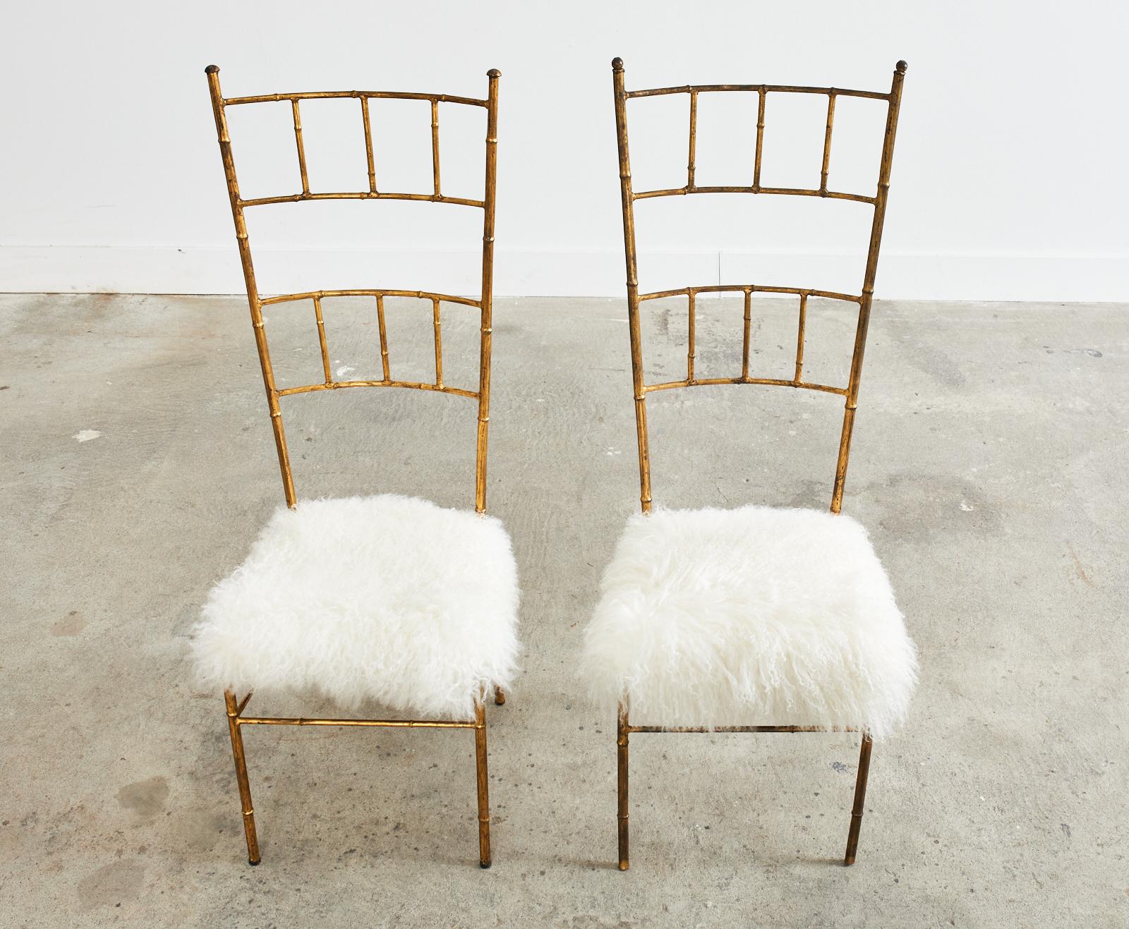 20th Century Pair of Italian Faux Bamboo Gilt Chiavari Style Chairs For Sale
