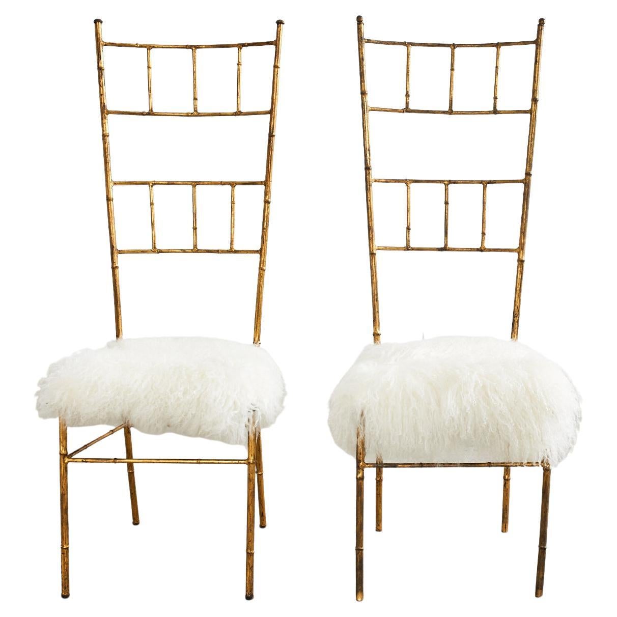 Paire de chaises italiennes de style Chiavari en faux bambou doré