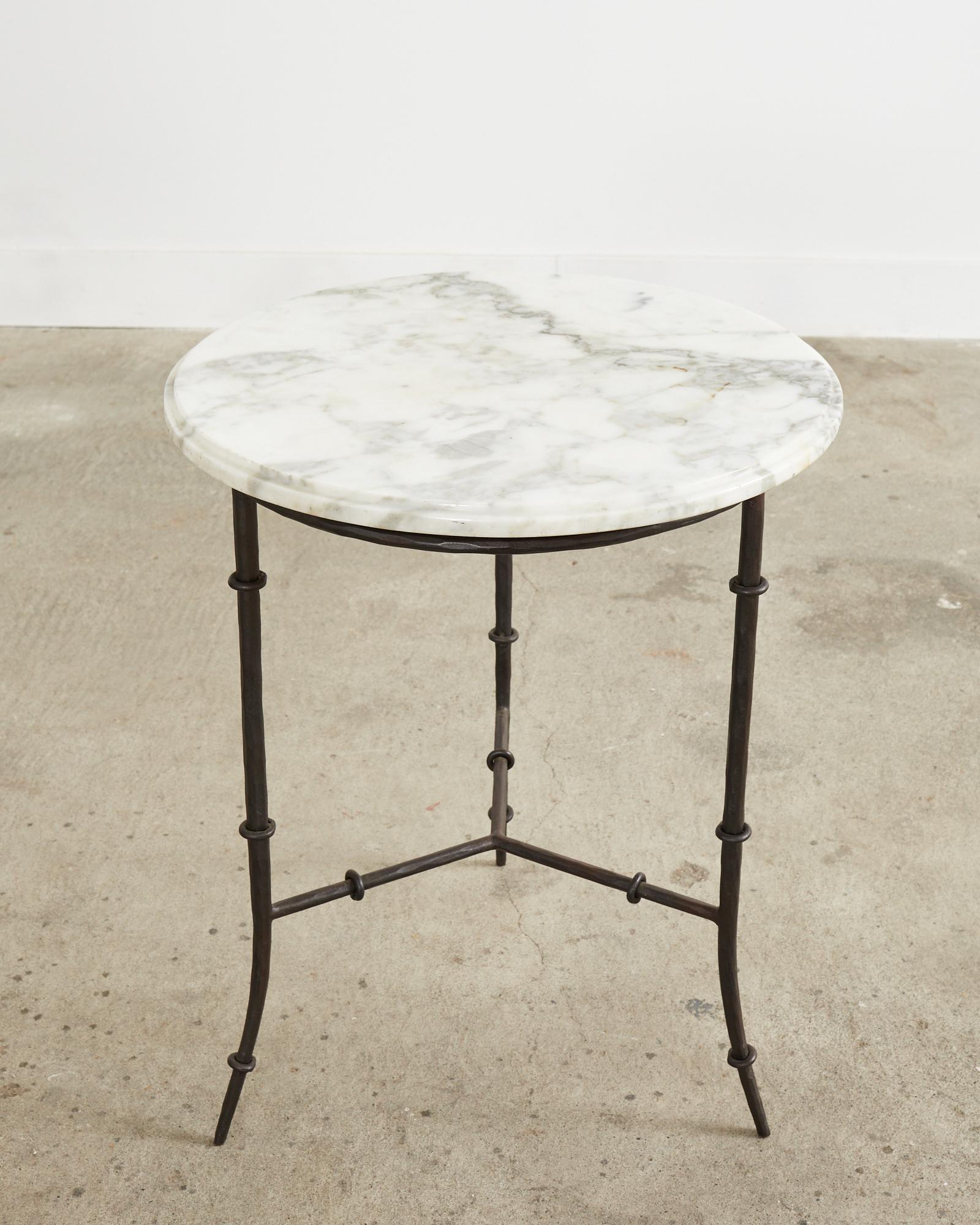 20th Century Pair of Italian Faux Bamboo Iron and Marble Drink Tables