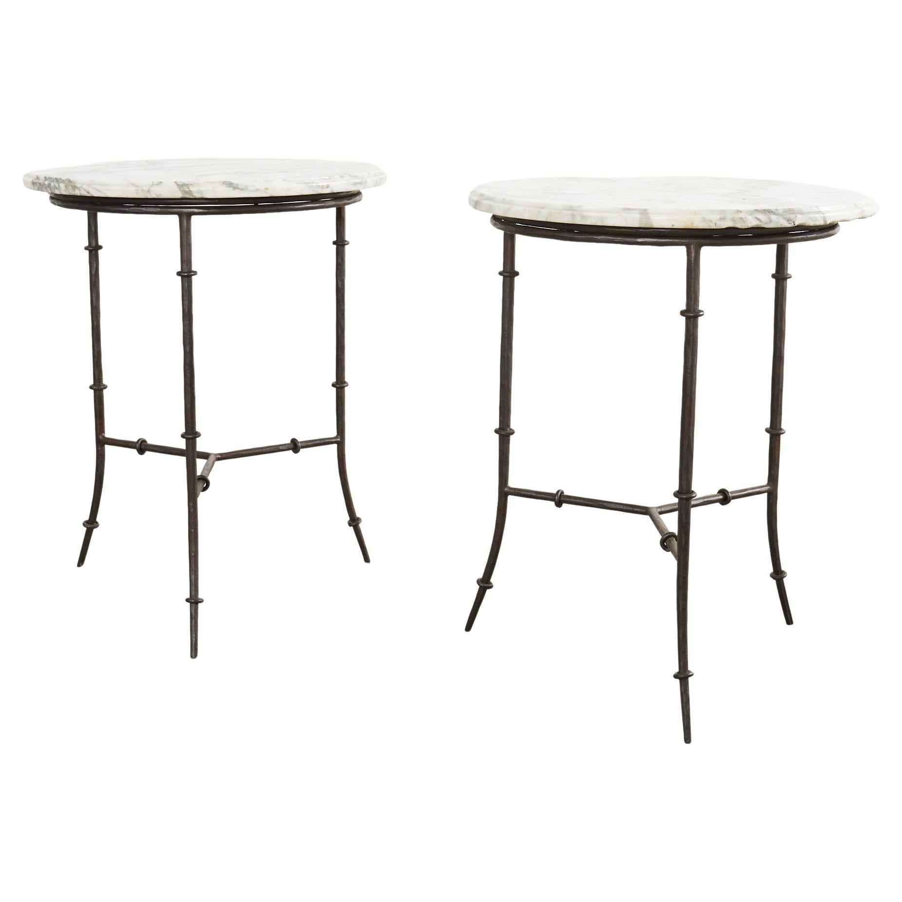 Pair of Italian Faux Bamboo Iron and Marble Drink Tables