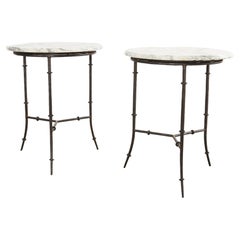 Pair of Italian Faux Bamboo Iron and Marble Drink Tables
