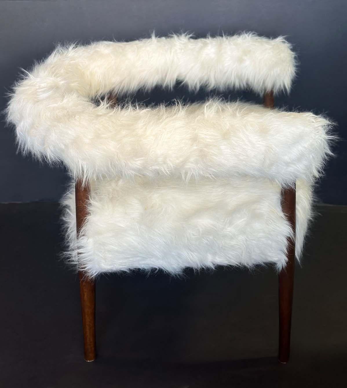 Pair of Italian Faux Goat Armchairs in the Style of Nanna Ditzel, c. 1970's In Good Condition For Sale In Los Angeles, CA