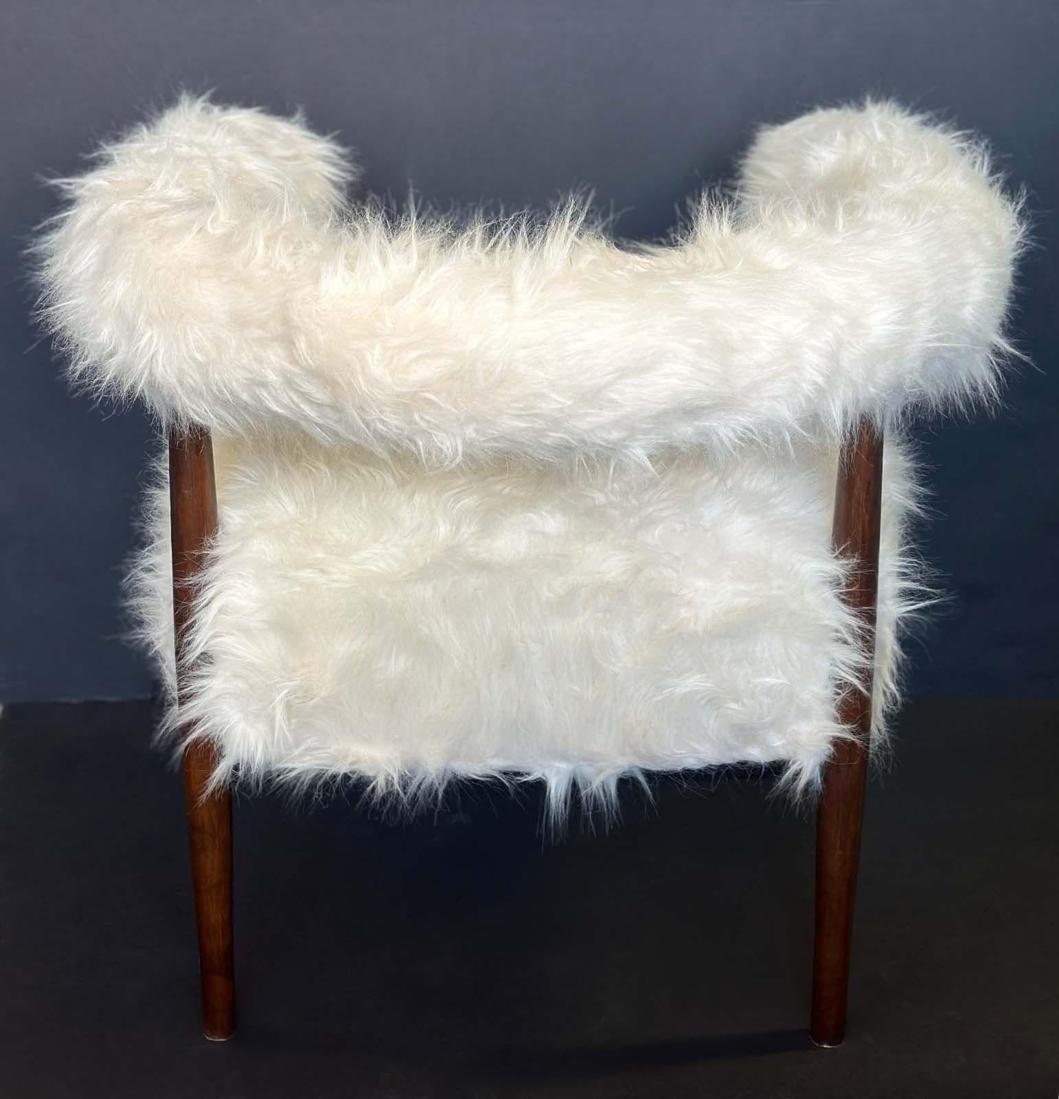 Late 20th Century Pair of Italian Faux Goat Armchairs in the Style of Nanna Ditzel, c. 1970's For Sale
