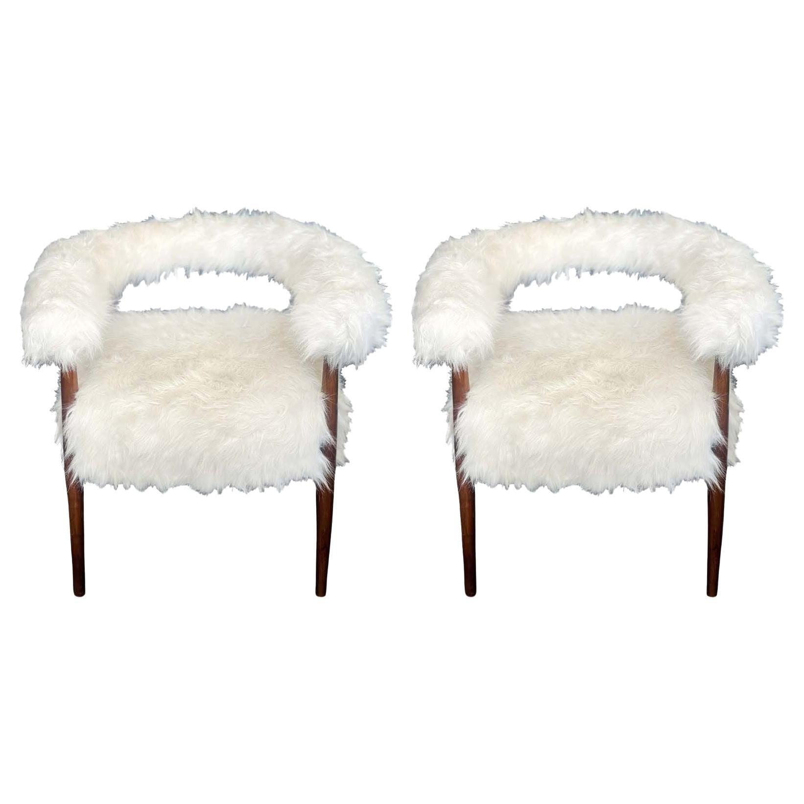 Pair of Italian Faux Goat Armchairs in the Style of Nanna Ditzel, c. 1970's For Sale