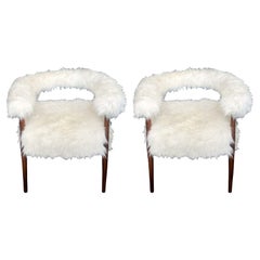 Vintage Pair of Italian Faux Goat Armchairs in the Style of Nanna Ditzel, c. 1970's