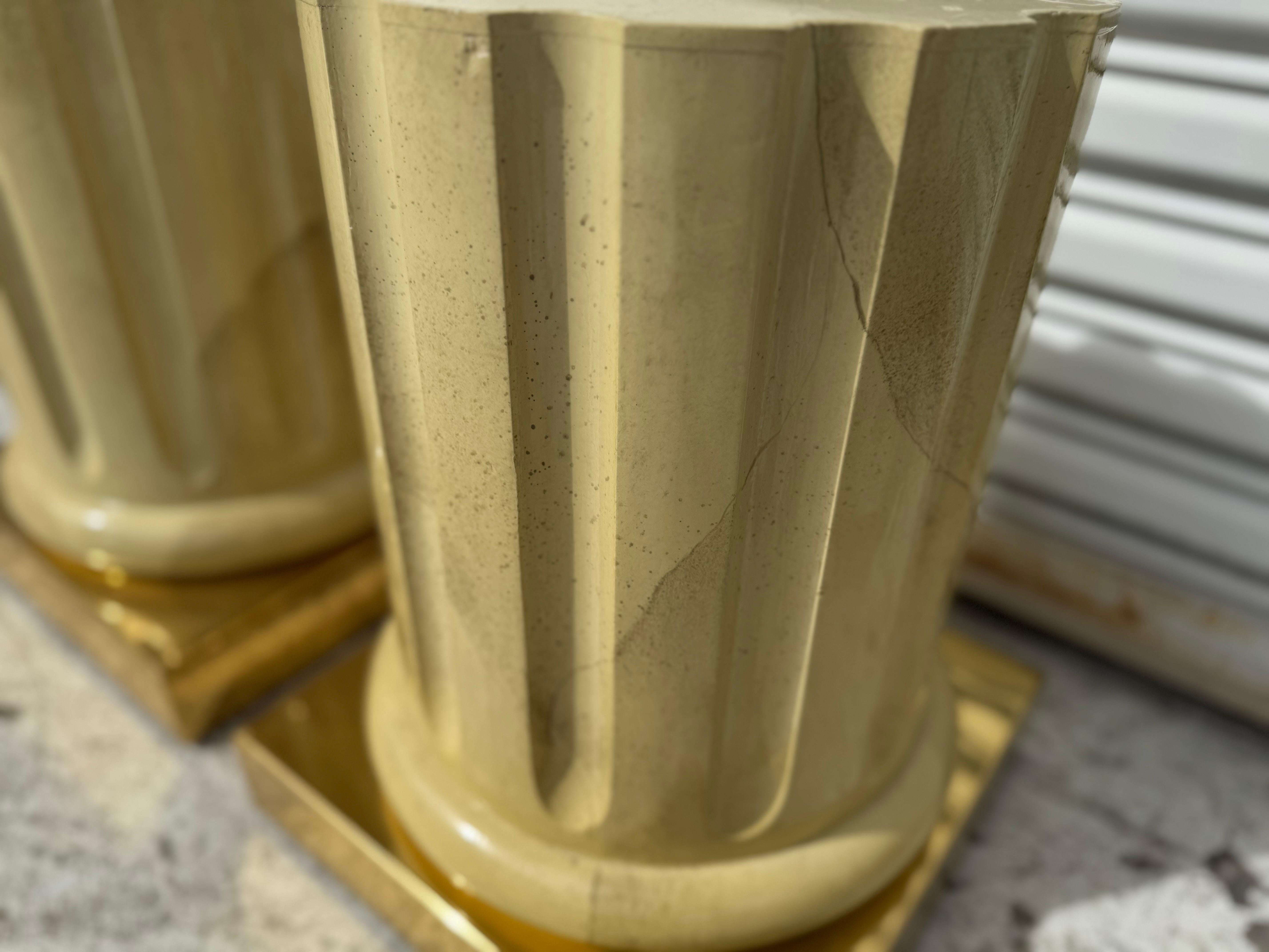 Pair of Italian Faux Goatskin and Brass End/Coffee Table Bases In Good Condition For Sale In Pasadena, TX