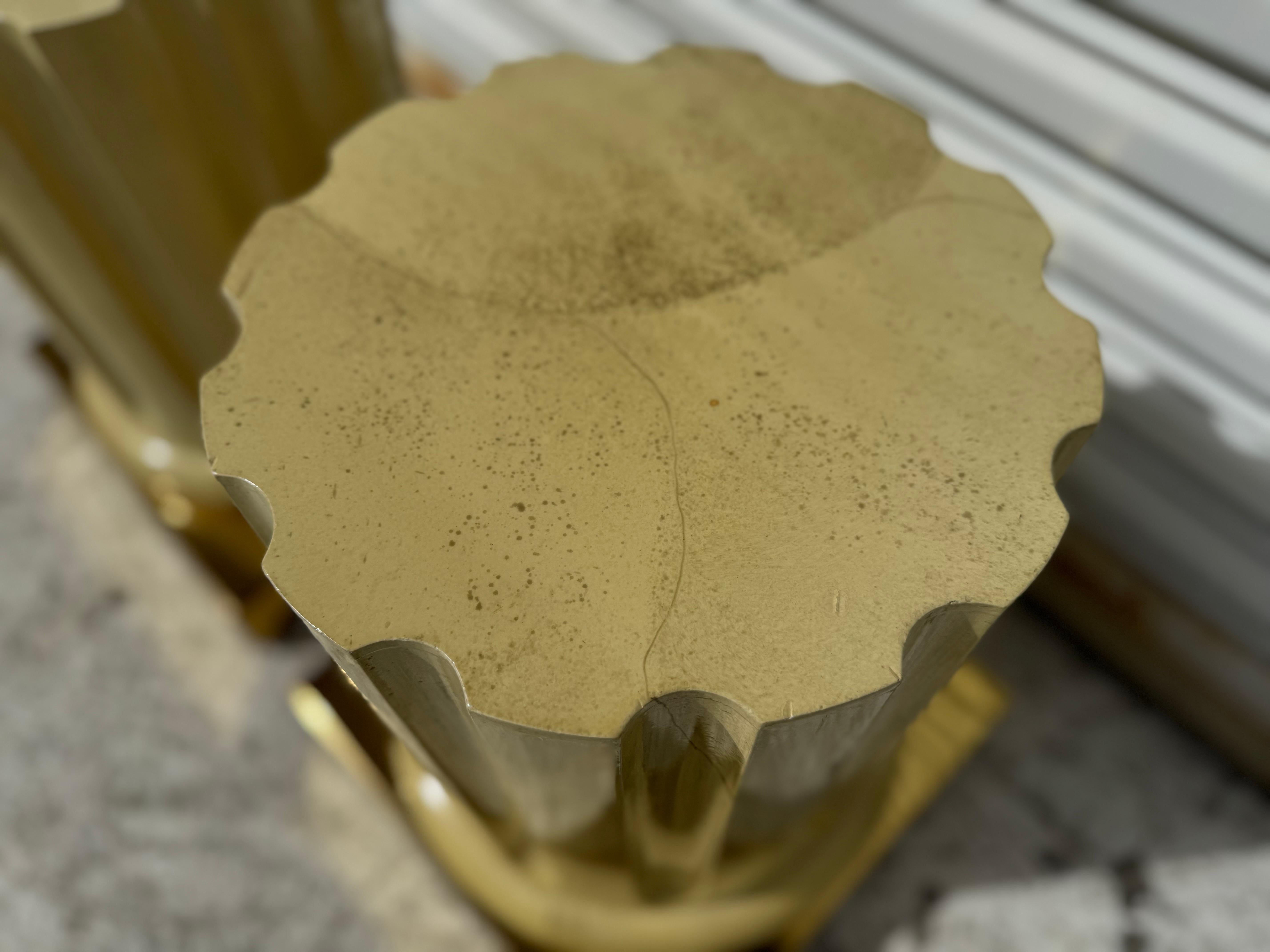 20th Century Pair of Italian Faux Goatskin and Brass End/Coffee Table Bases For Sale