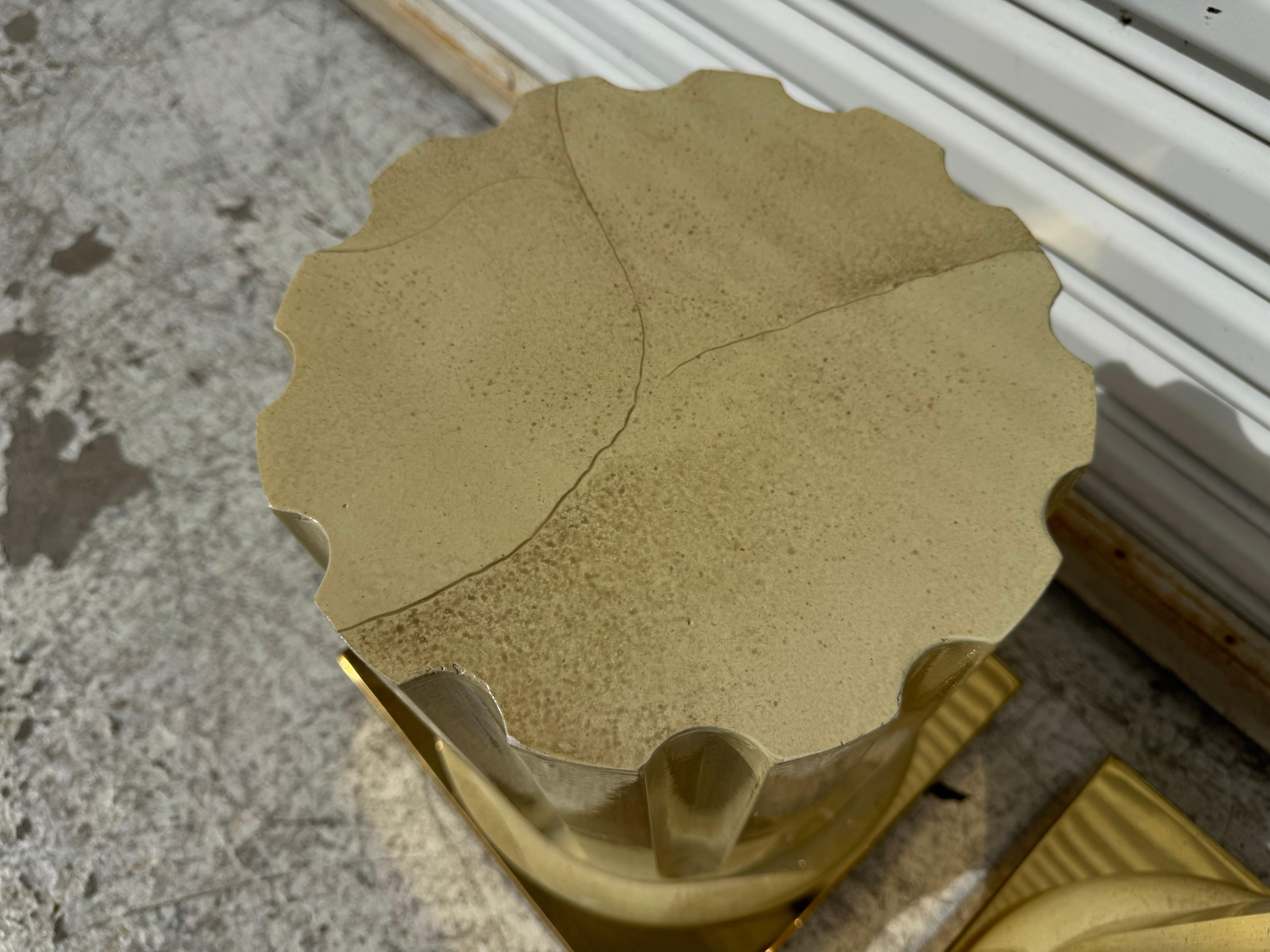 Pair of Italian Faux Goatskin and Brass End/Coffee Table Bases For Sale 1
