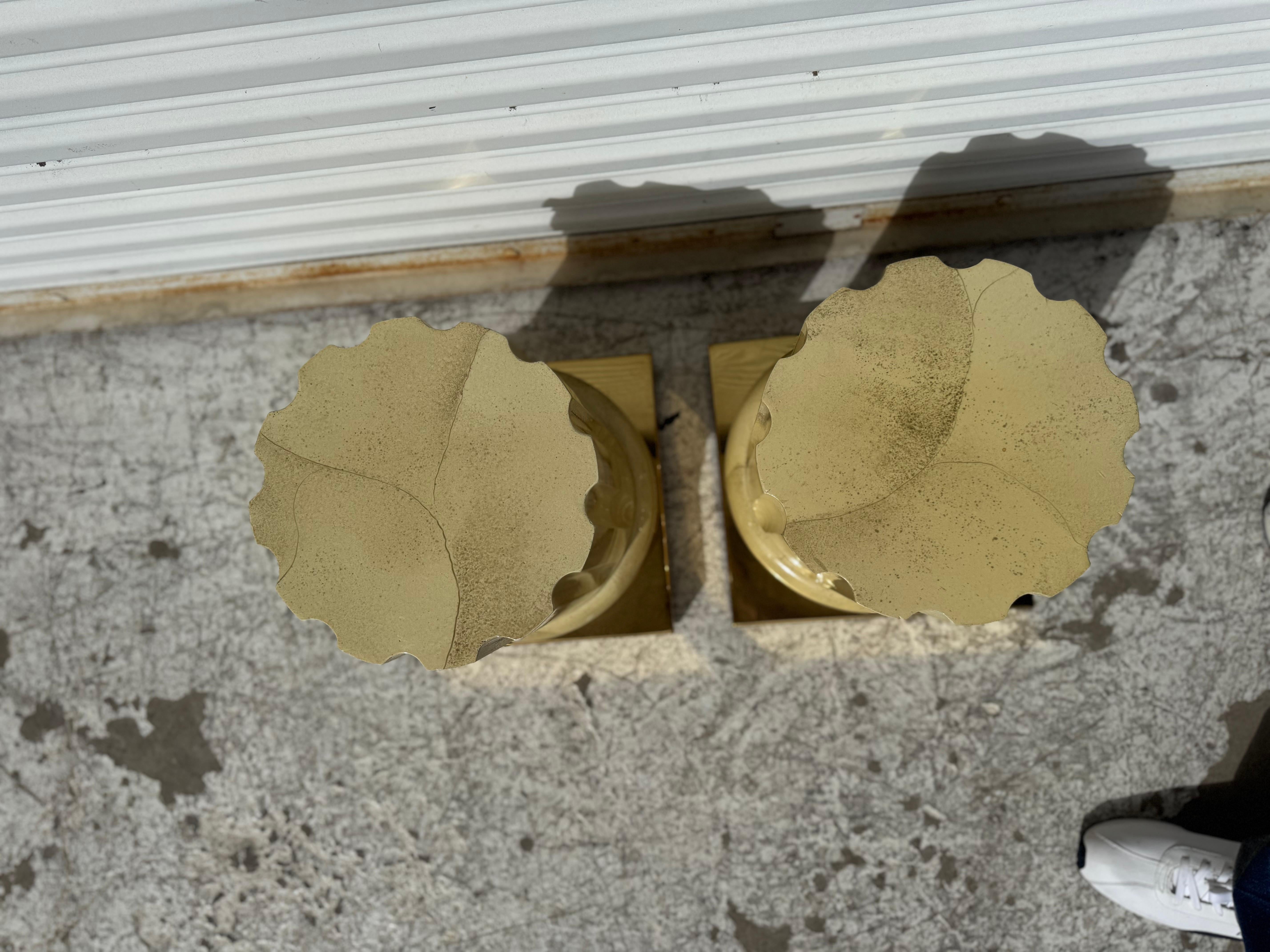 Pair of Italian Faux Goatskin and Brass End/Coffee Table Bases For Sale 2