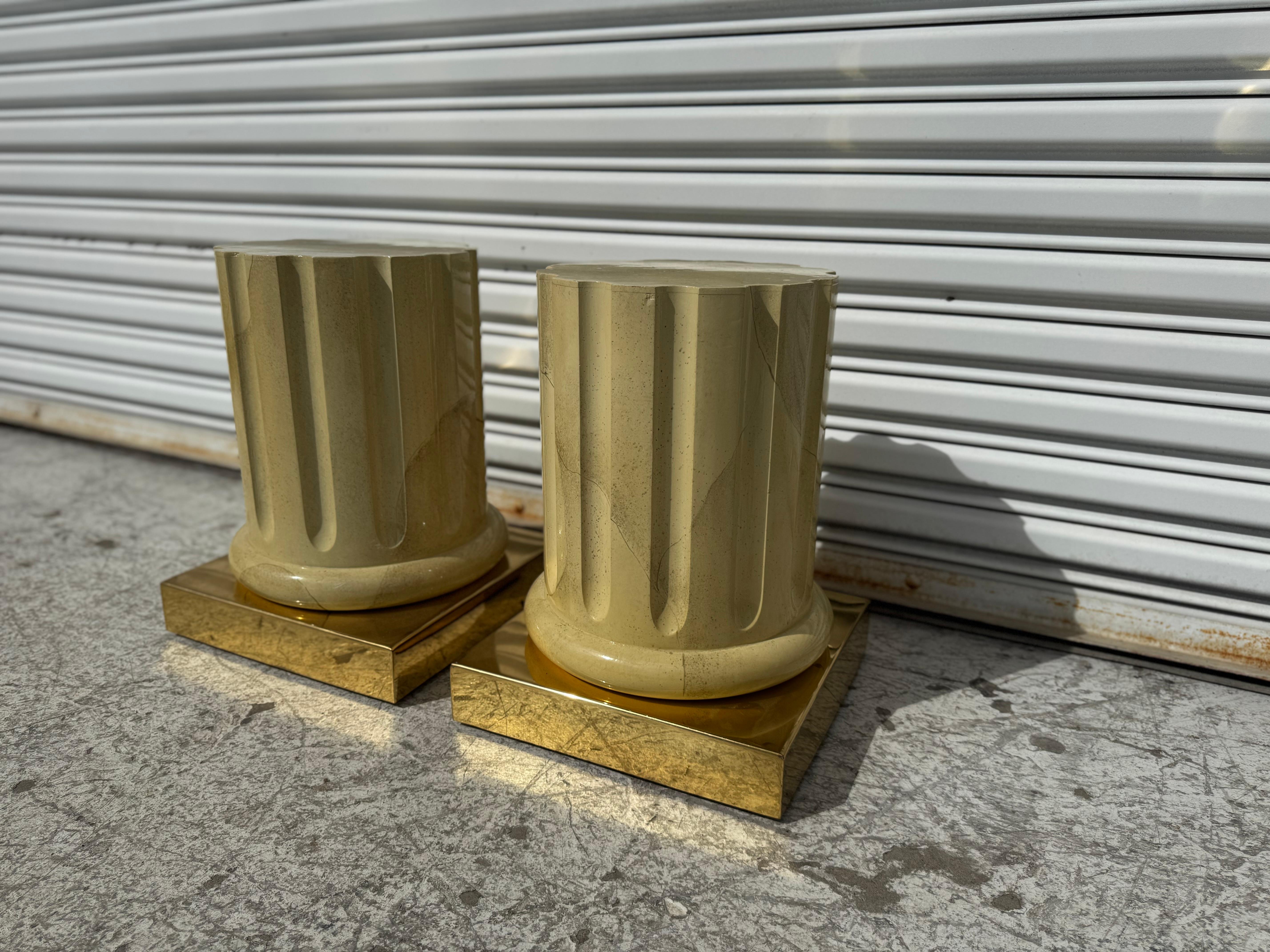 Pair of Italian Faux Goatskin and Brass End/Coffee Table Bases For Sale 4