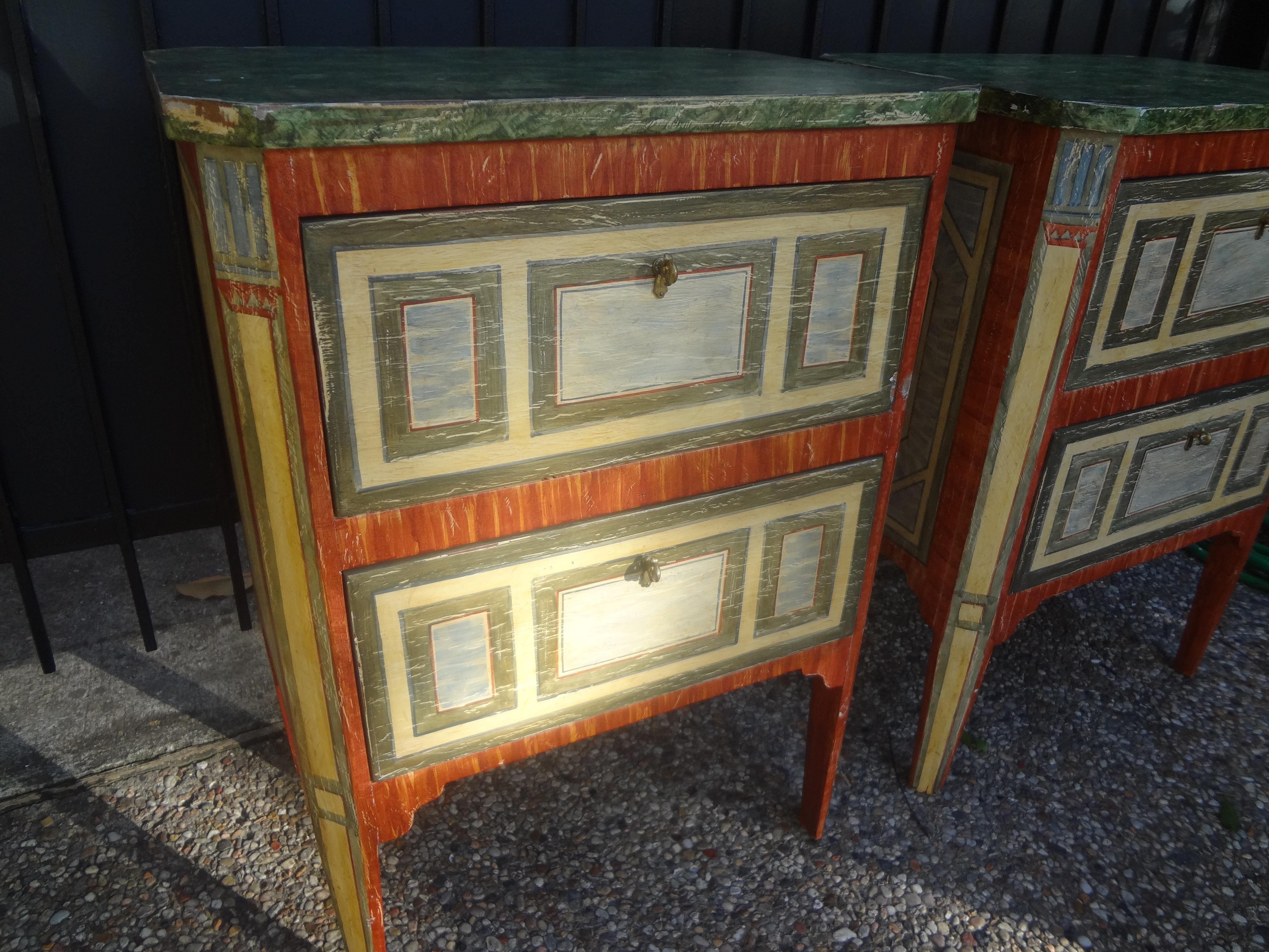 Pair of Italian Faux Marble Painted Chests or Commodini 6