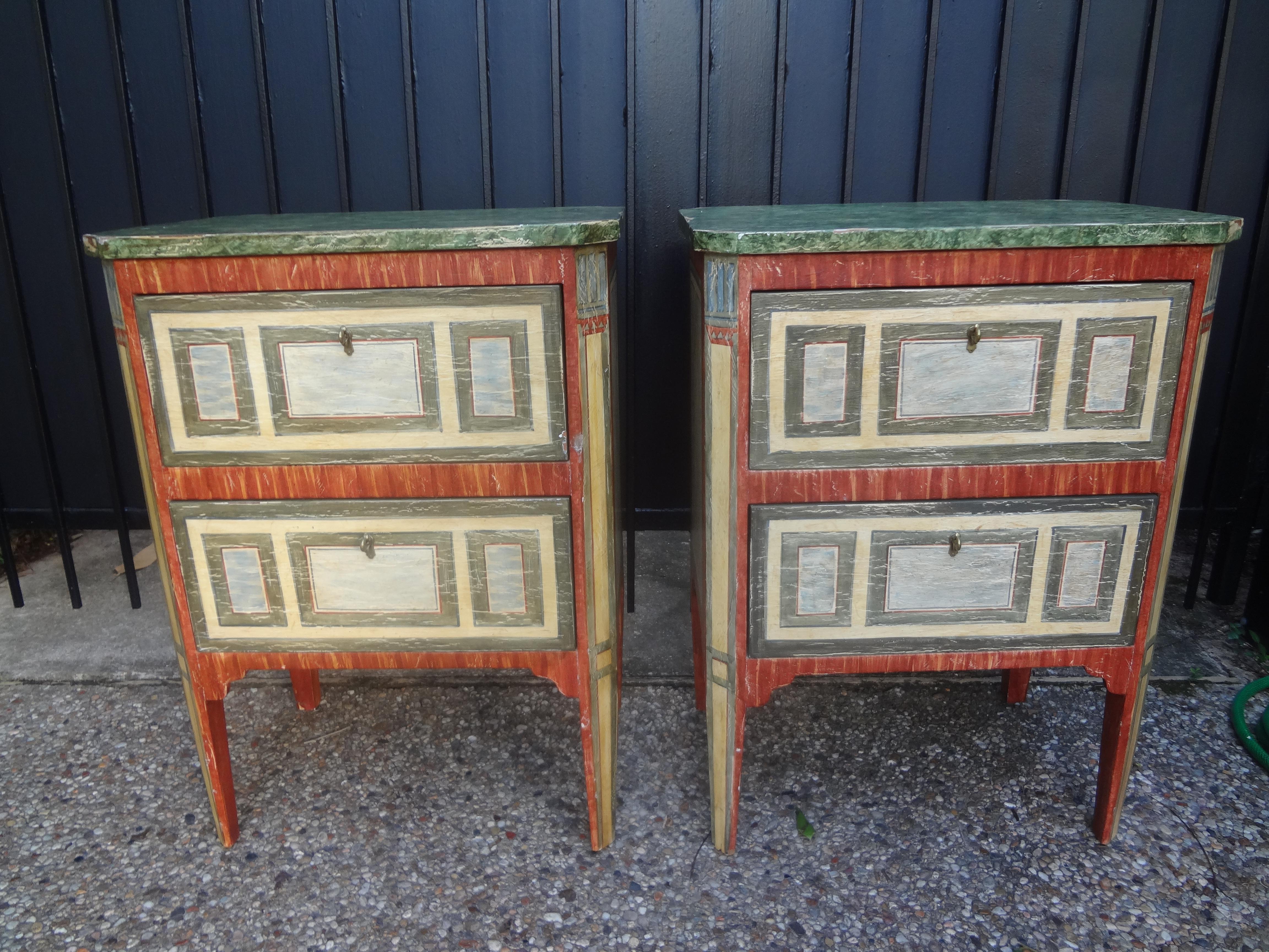 Louis XVI Pair of Italian Faux Marble Painted Chests or Commodini