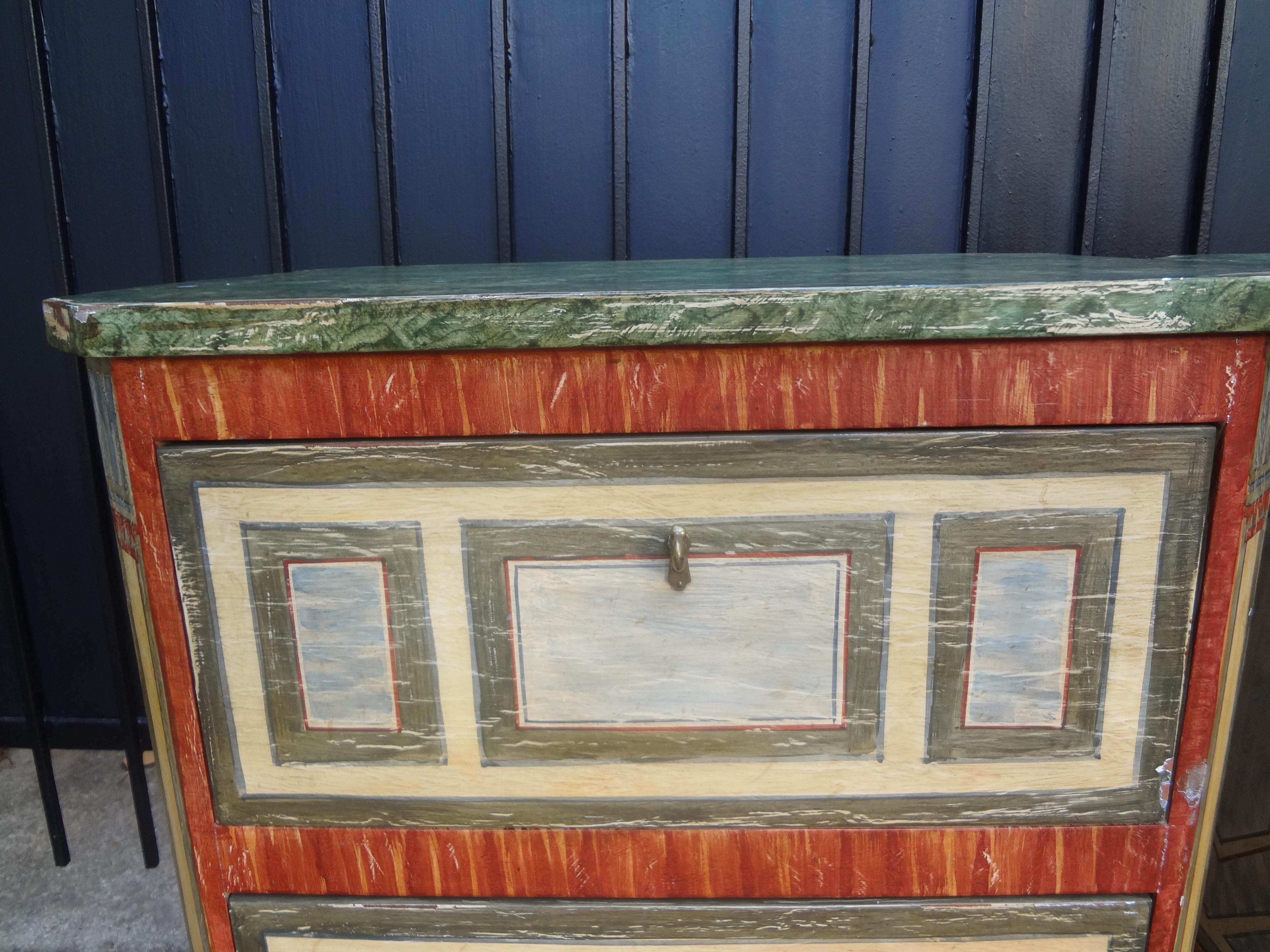 Hand-Painted Pair of Italian Faux Marble Painted Chests or Commodini