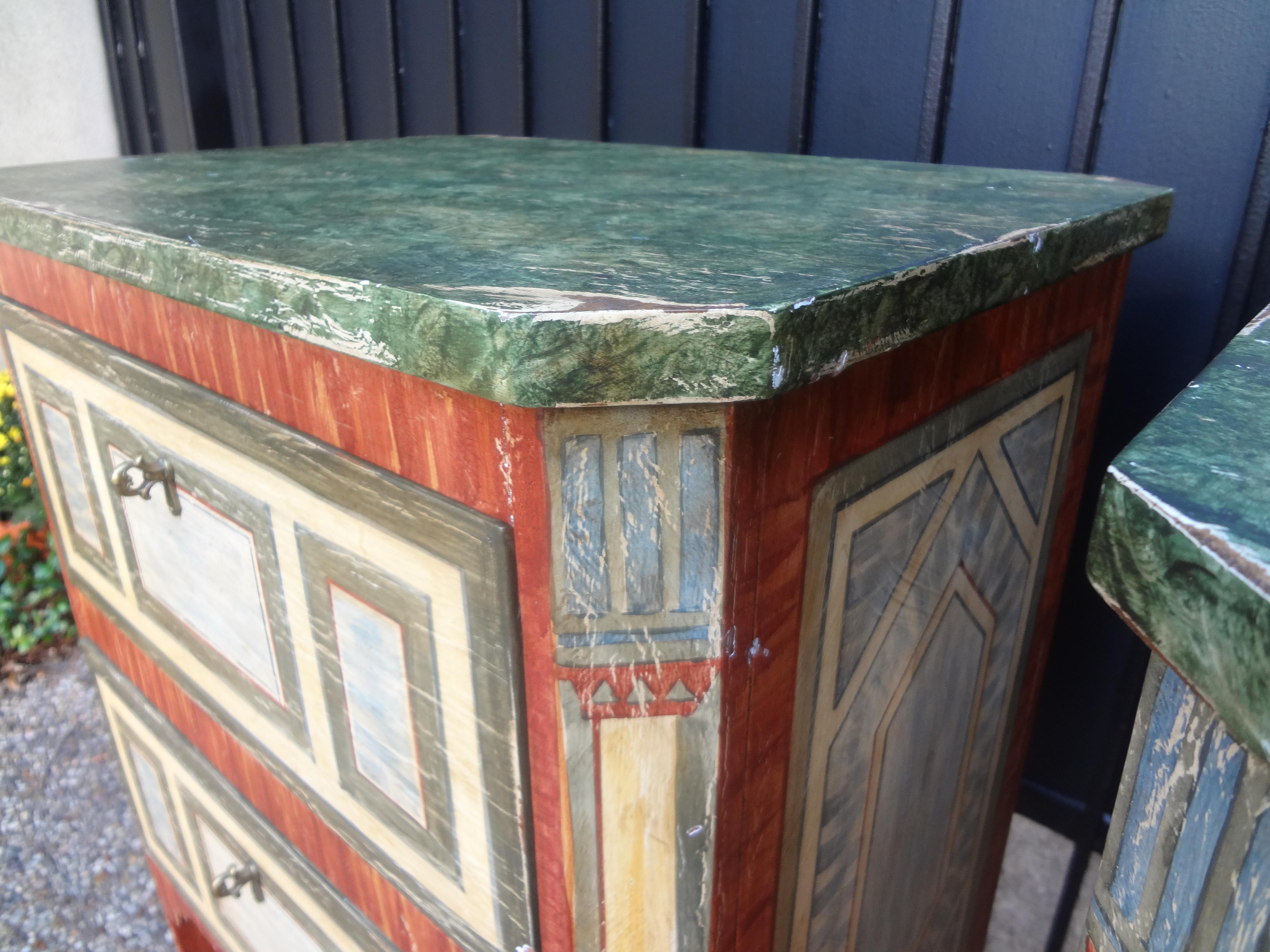 Mid-20th Century Pair of Italian Faux Marble Painted Chests or Commodini