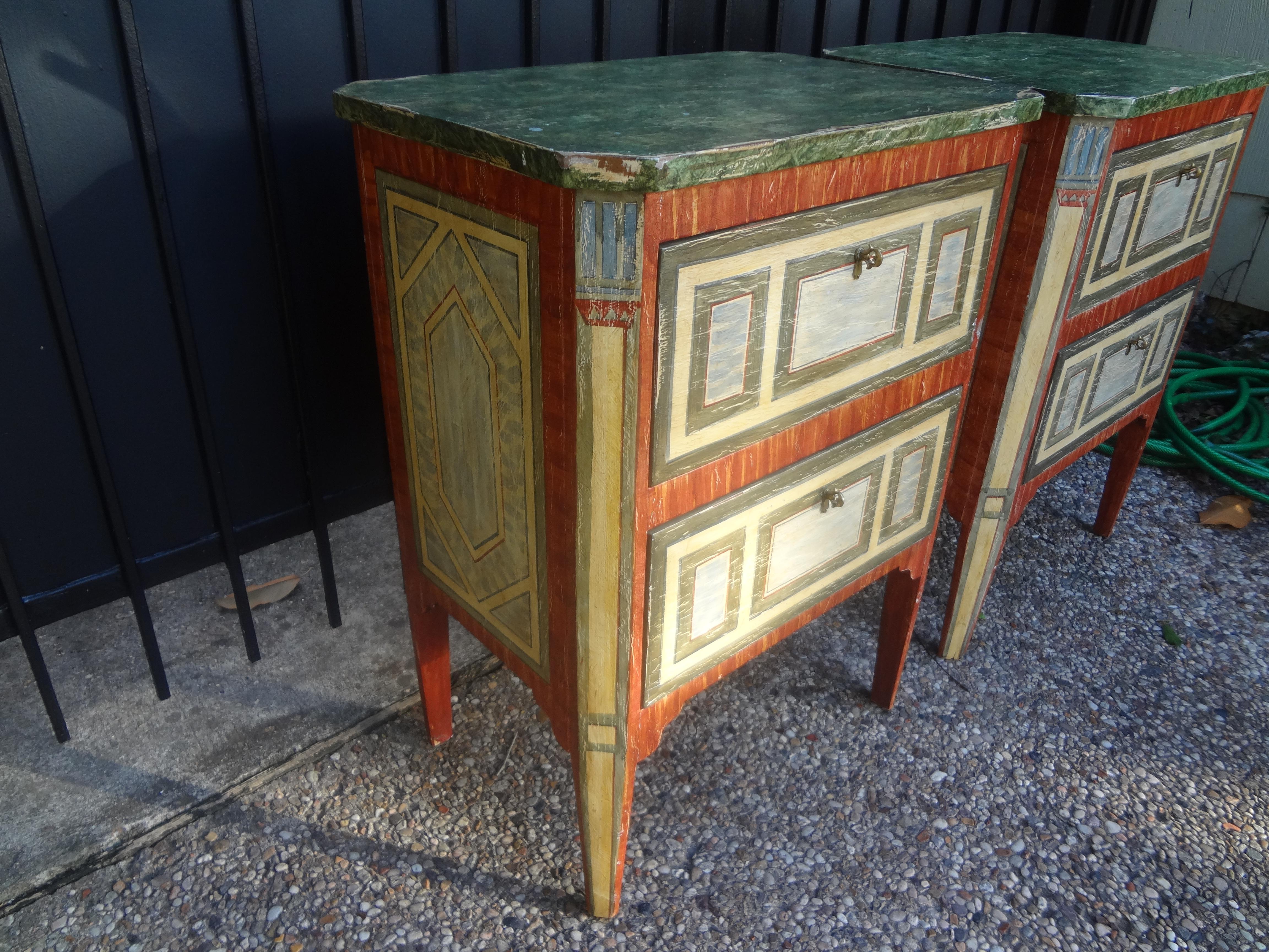 Pair of Italian Faux Marble Painted Chests or Commodini 1