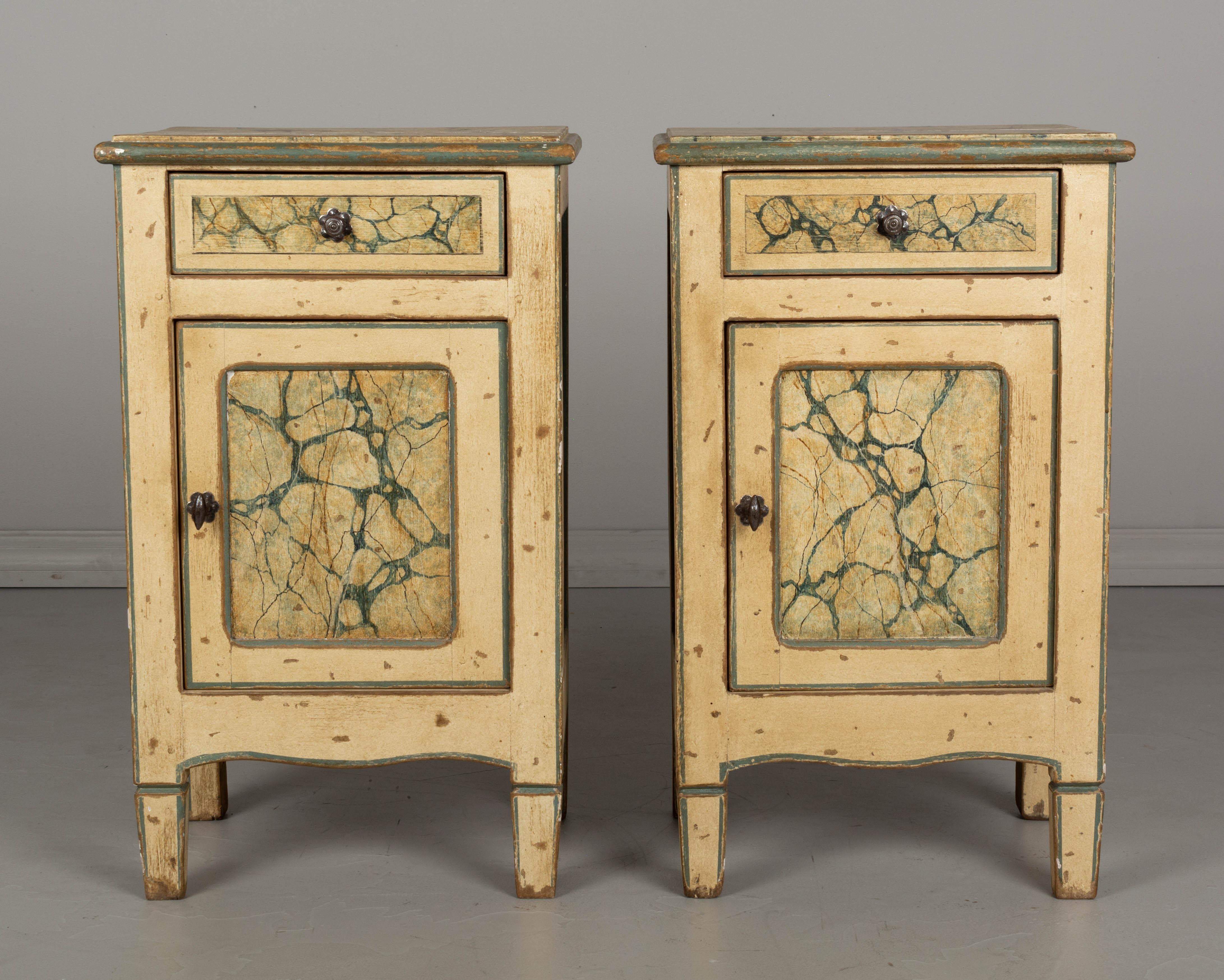 Rococo Pair of Italian Faux Marble Painted Nightstands