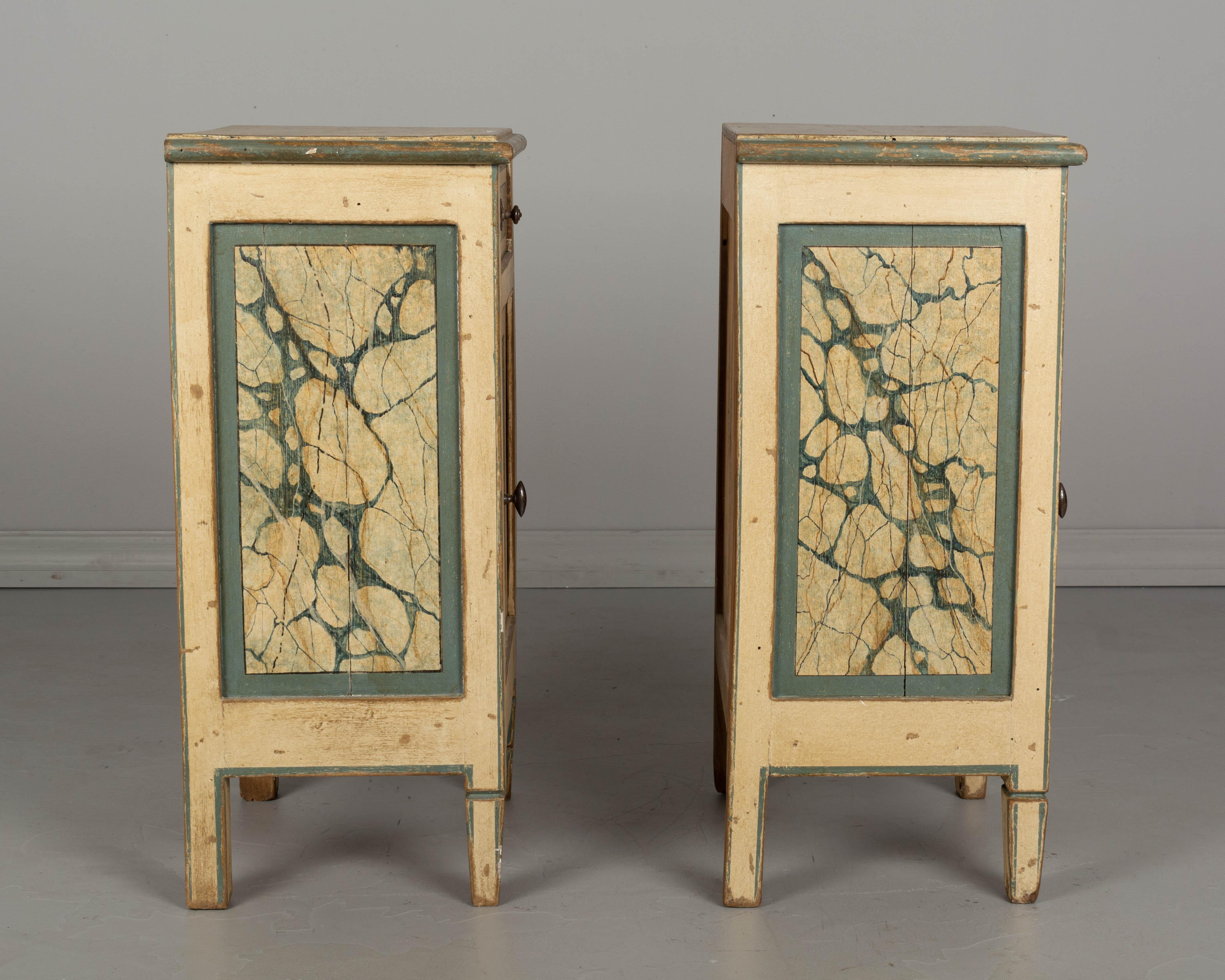 Hand-Painted Pair of Italian Faux Marble Painted Nightstands