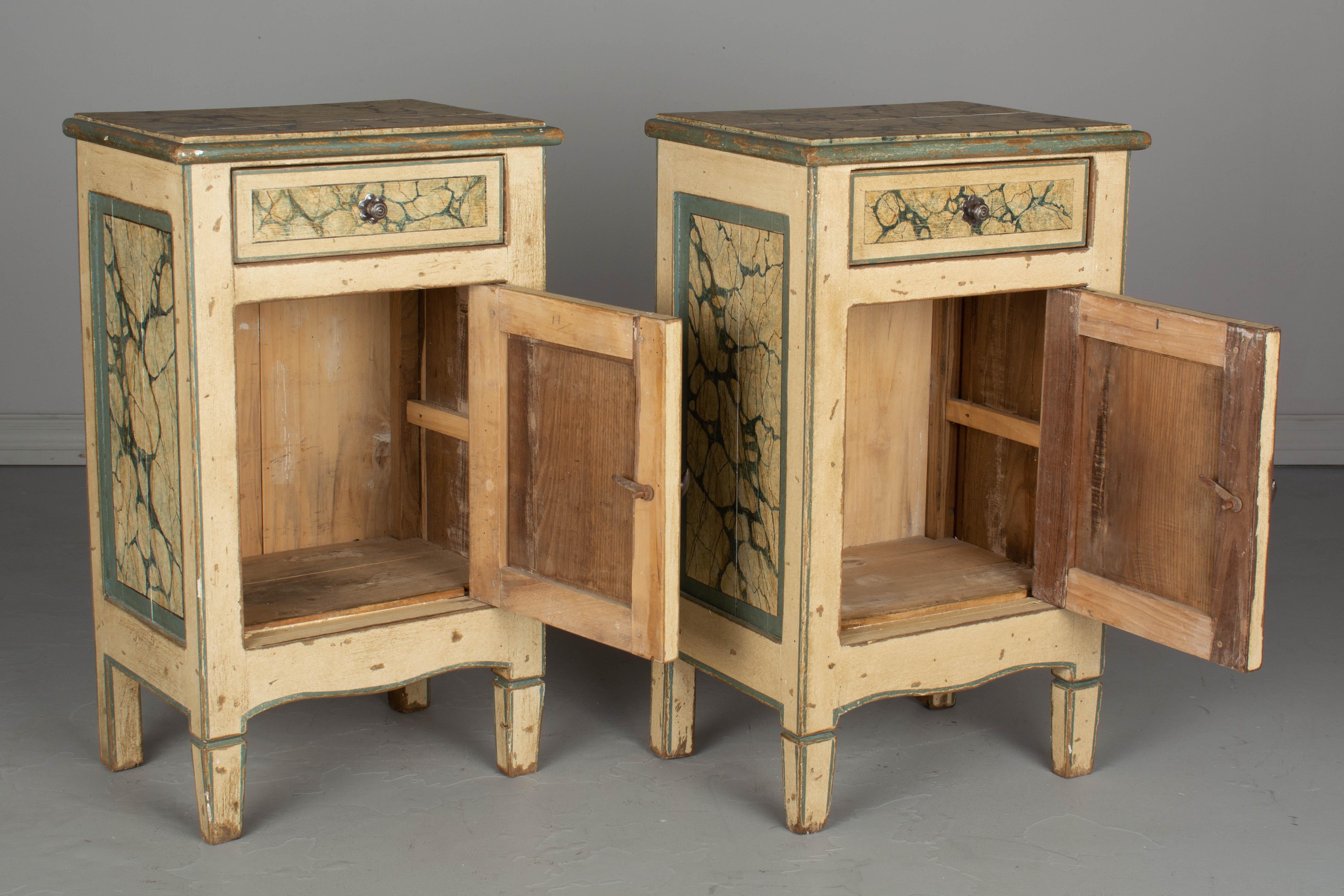 20th Century Pair of Italian Faux Marble Painted Nightstands