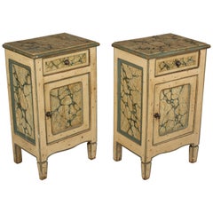 Antique Pair of Italian Faux Marble Painted Nightstands