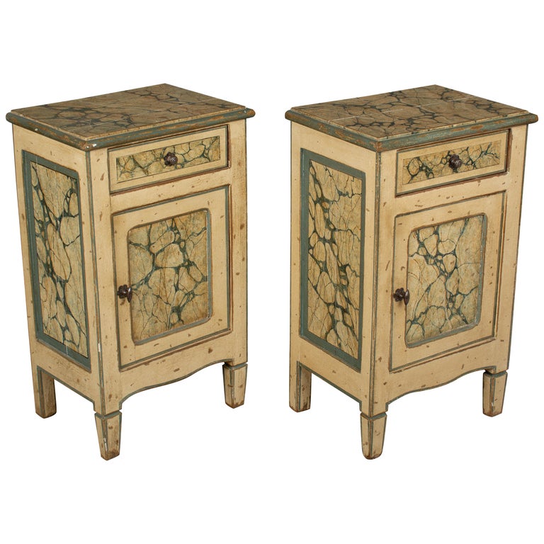 Pair of Italian Faux Marble Painted Nightstands For Sale at 1stdibs