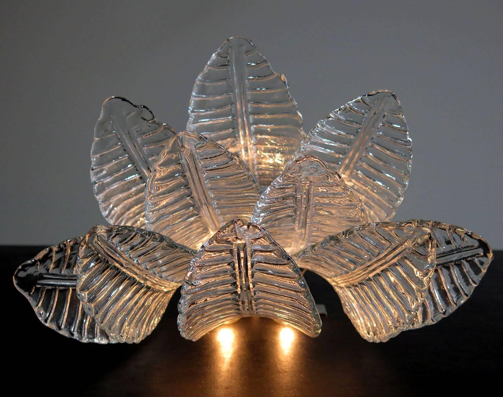 Late 20th Century Pair of Italian Felci Leaves Sconces, Barovier & Toso Style, Murano For Sale