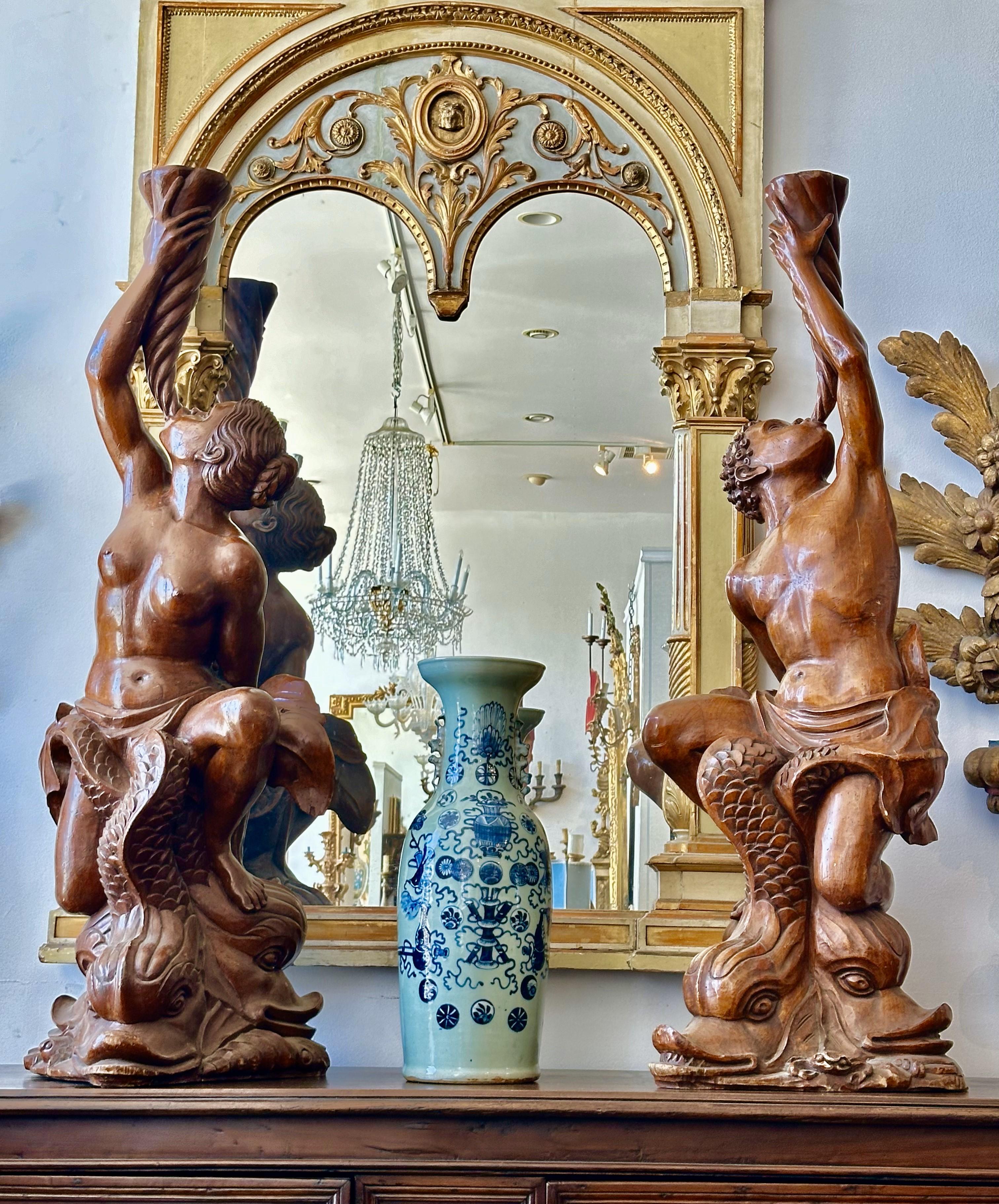 Pair of Italian Figural walnut Lamps - Circa 1820 For Sale 5