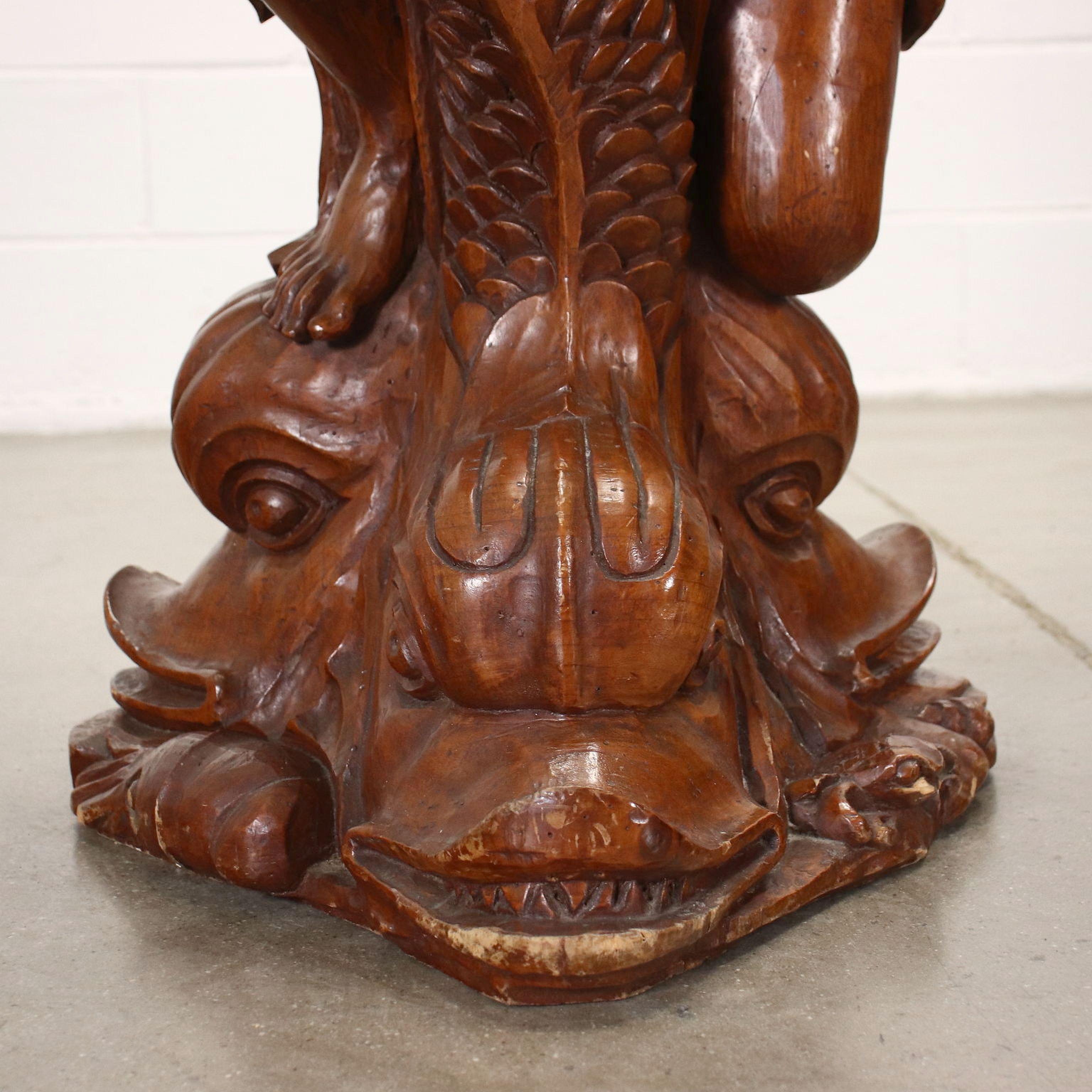 Carved Pair of Italian Figural walnut Lamps - Circa 1820 For Sale