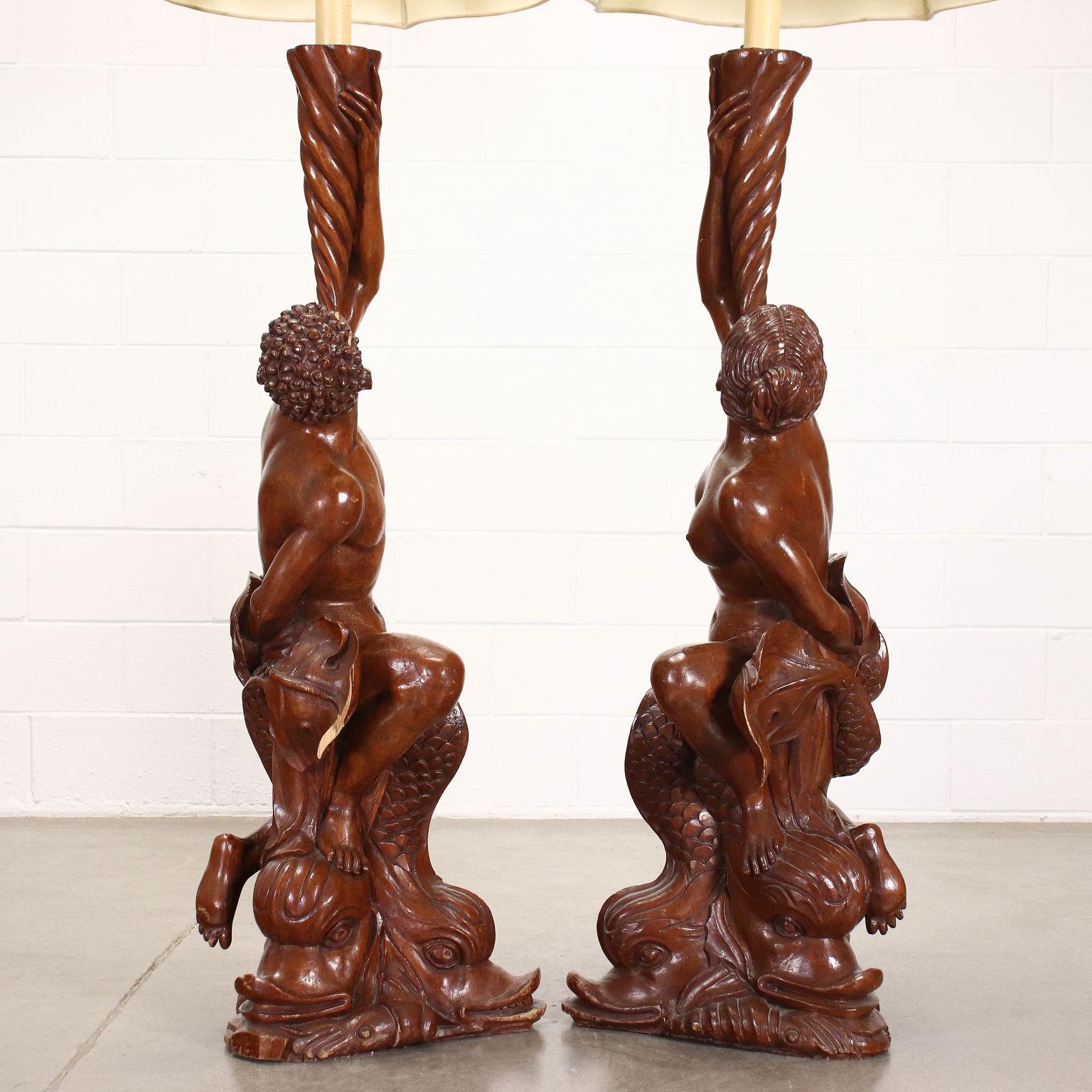 Pair of Italian Figural walnut Lamps - Circa 1820 For Sale 2