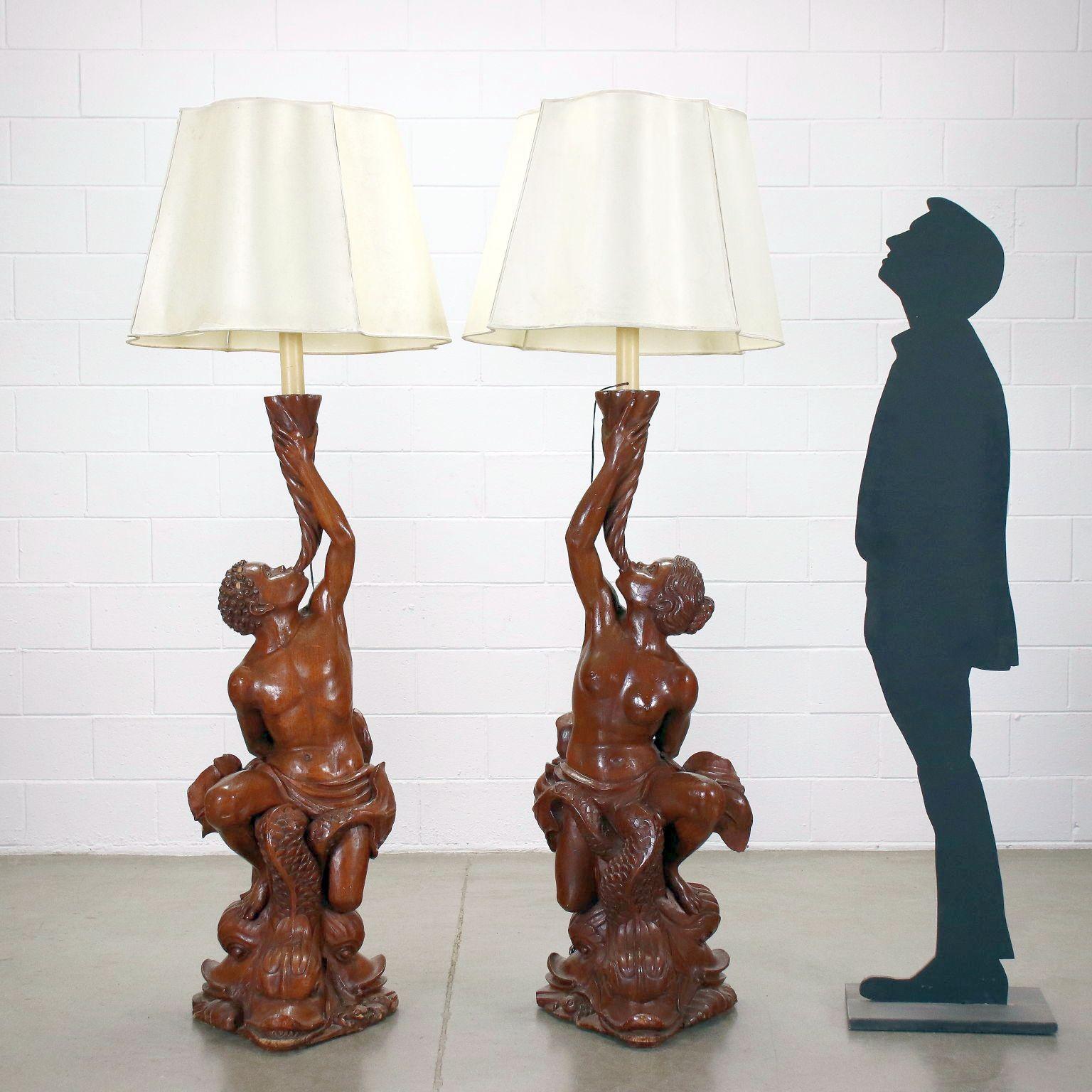 Pair of Italian Figural walnut Lamps - Circa 1820 For Sale 3