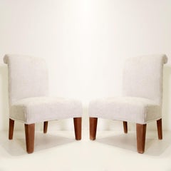Pair of Italian Fireside Chairs 1950s - new off-white velvet upholstery