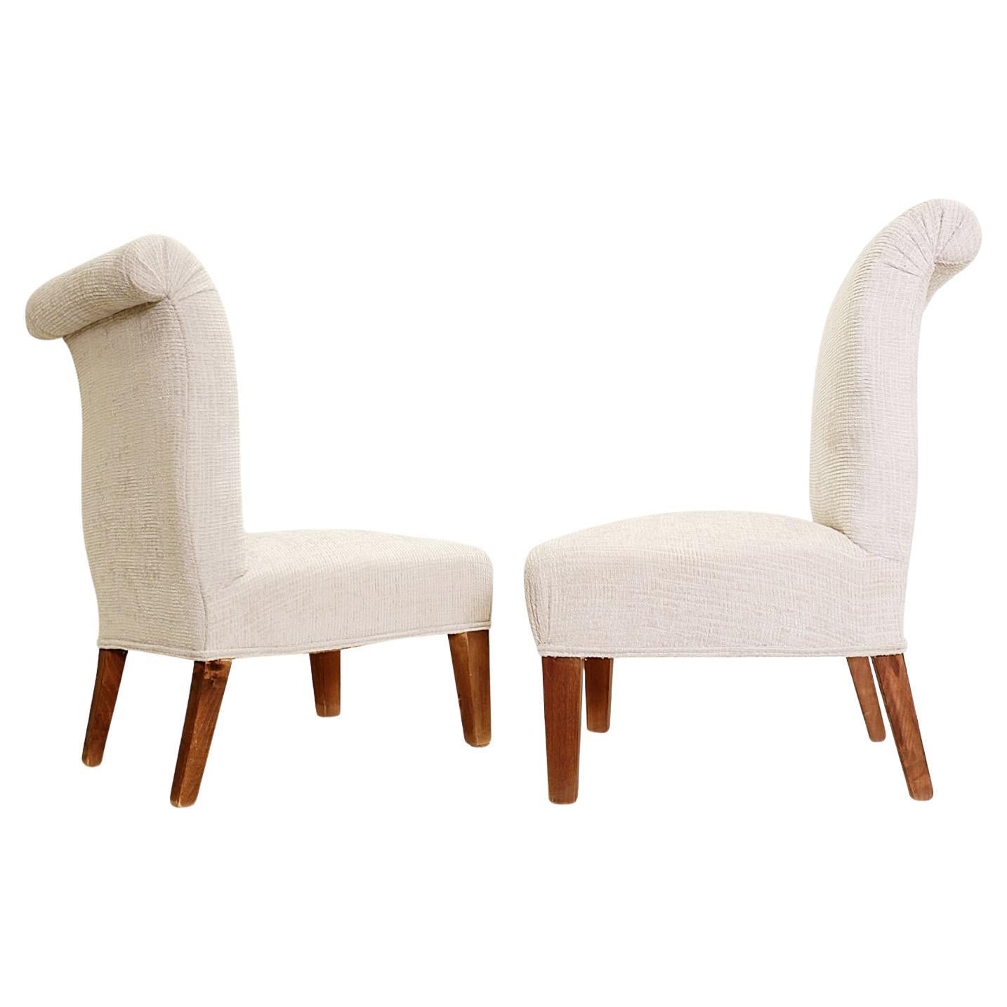 Pair of Italian Fireside Chairs 1950s - new off-white velvet upholstery