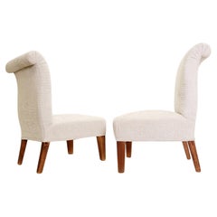 Paire de fauteuils de cheminée italiens années 1950 - nouveau revêtement en velours blanc cassé