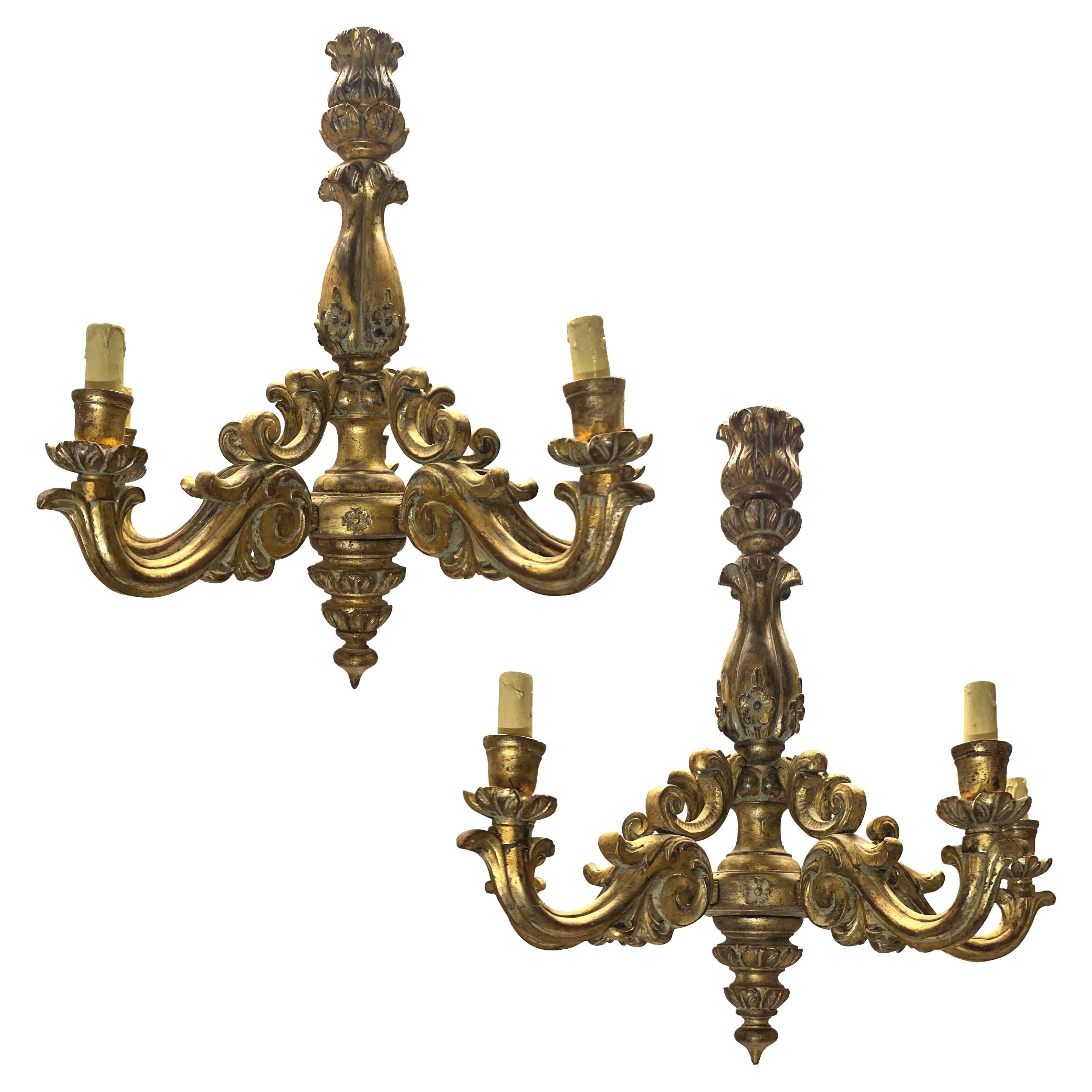 Pair of Italian Giltwood Regence Style Chandeliers For Sale at 1stDibs